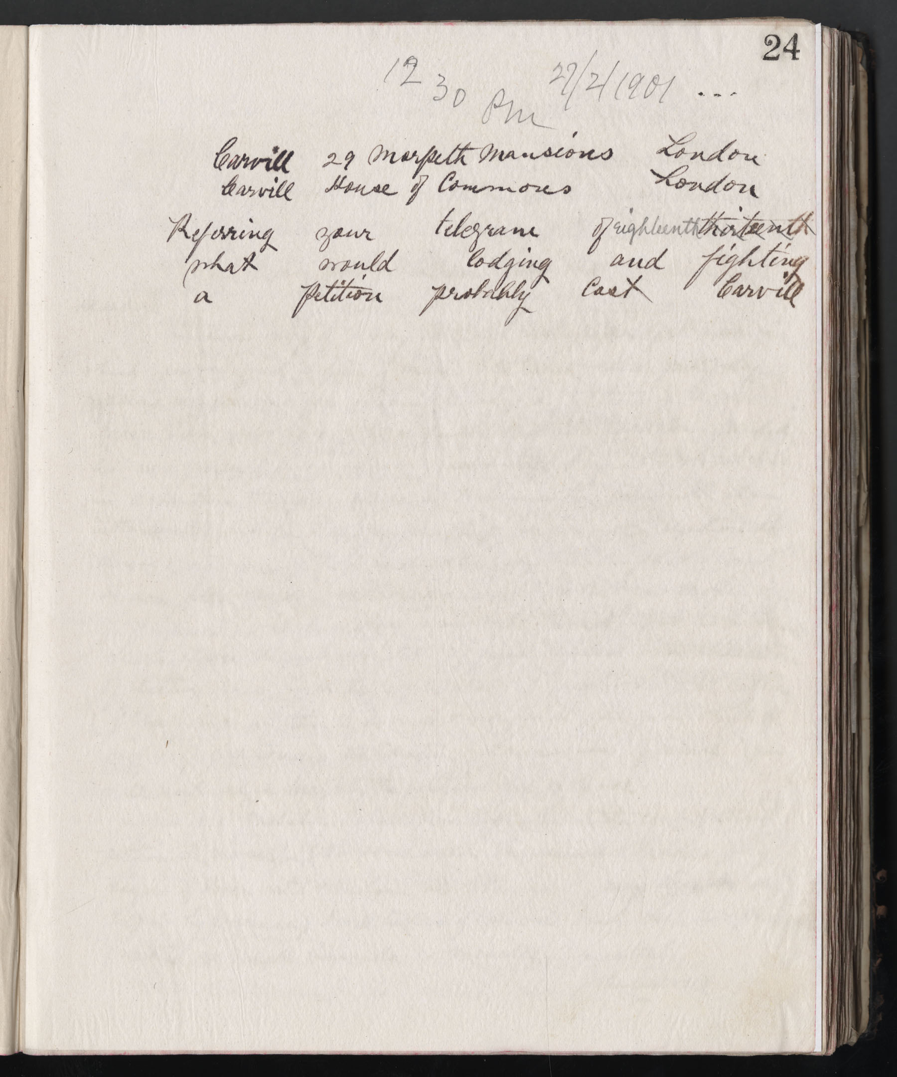 Carvill Letter Book, page 24, Carvill to Carvill, dated 27 Feb 1901