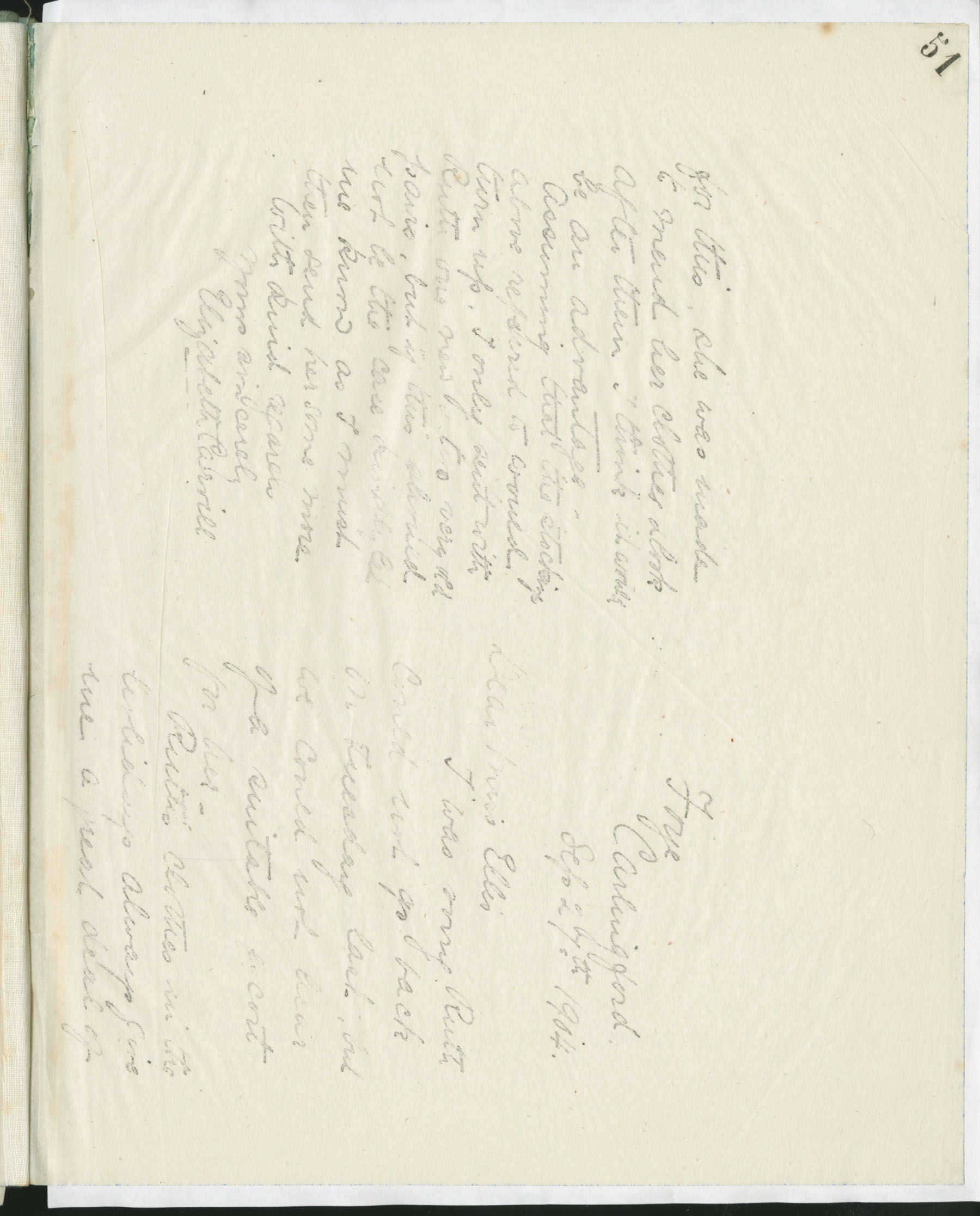 Carvill Letter Books, 1903, page 51 &amp; 52 - Letter from Elizabeth Carvill to Miss Ellis, dated 27 Sept 1904, p 1 &amp; 4 of 4