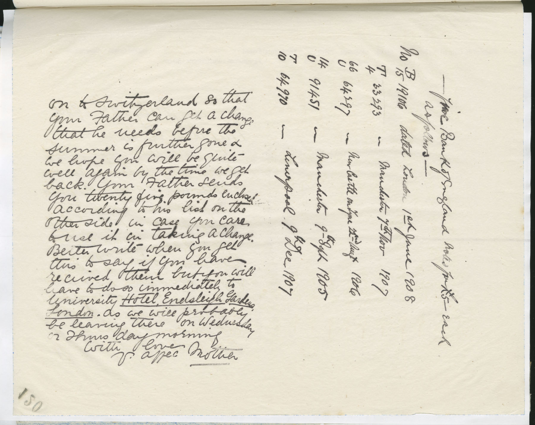 Carvill Letter Books, 1909, page 119-120 - Letter from Elizabeth Carvill to daughter Ruth, dated 12 July 1909, p 2 of 2.