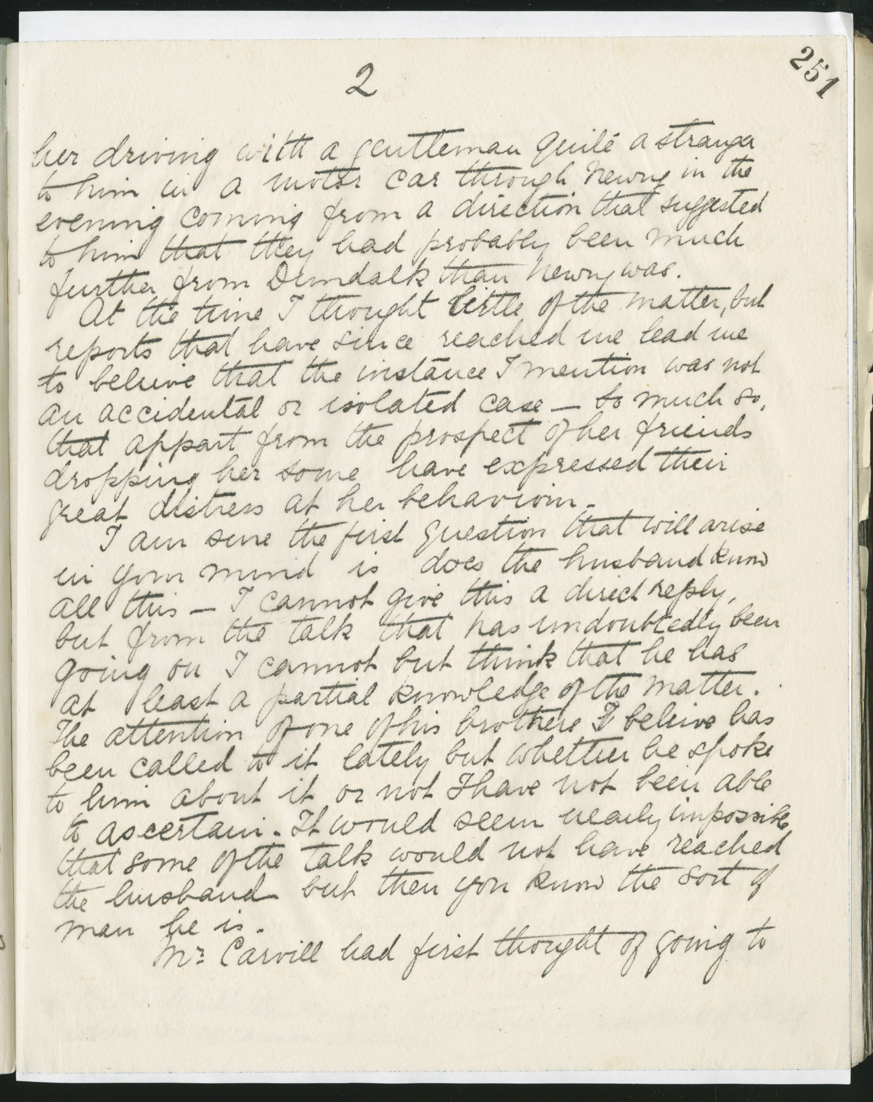 Carvill Letter Books, 1911, page 250-253 - Letter from Elizabeth Carvill to Phyllis, dated 16 Jan 1911, pg 2 of 3.