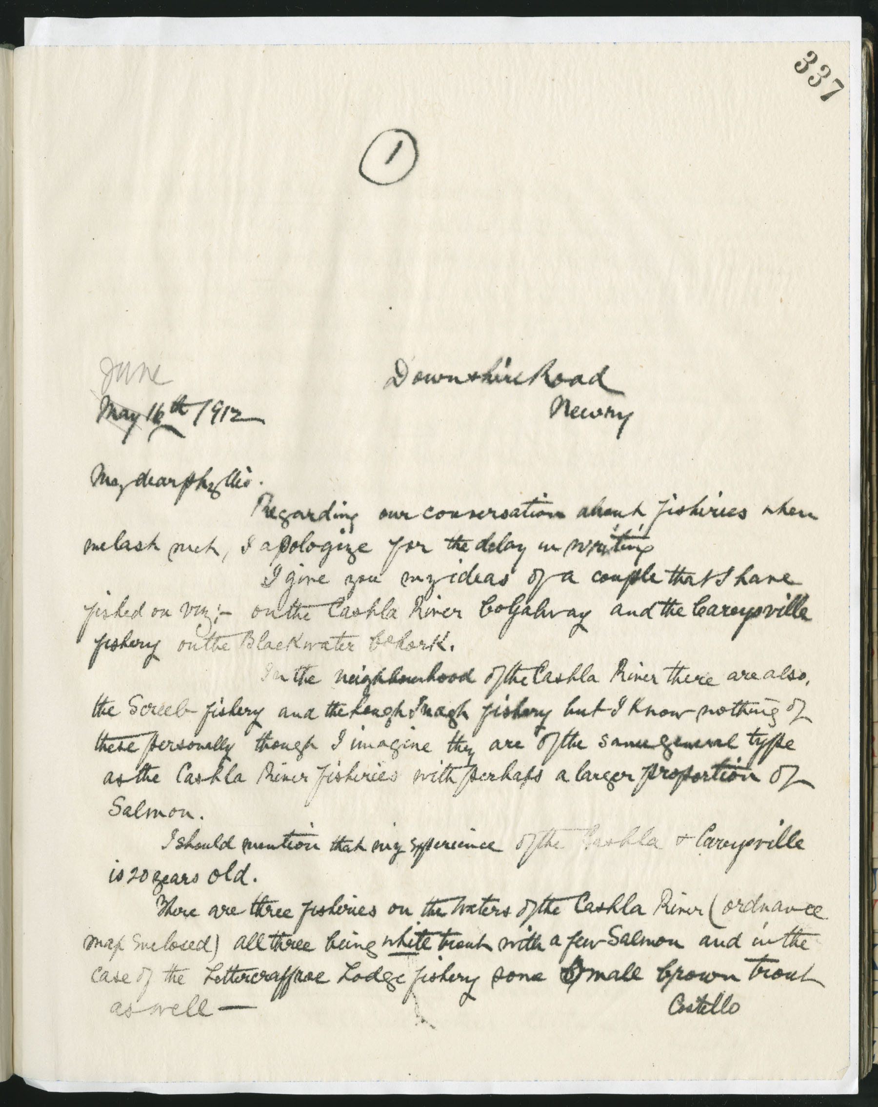 Carvill Letter Books, 1912, page 337 - Letter from J Carvill to Phyllis, dated 16 June 1912, page 1 of 7.