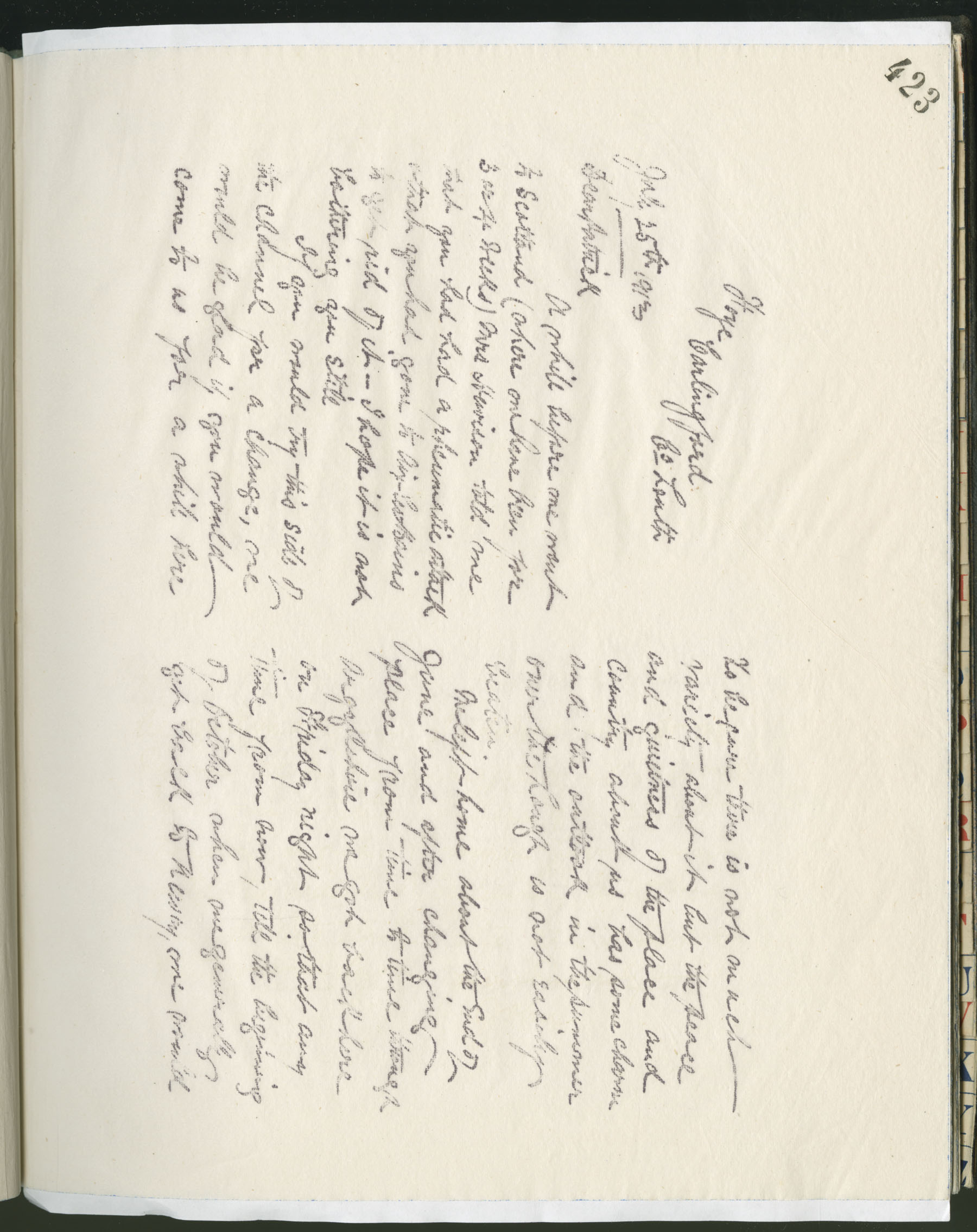 Carvill Letter Books, 1913, page 422-423 - Letter from J Carvill to Patrick, dated 25 July 1913 - page 1 of 2