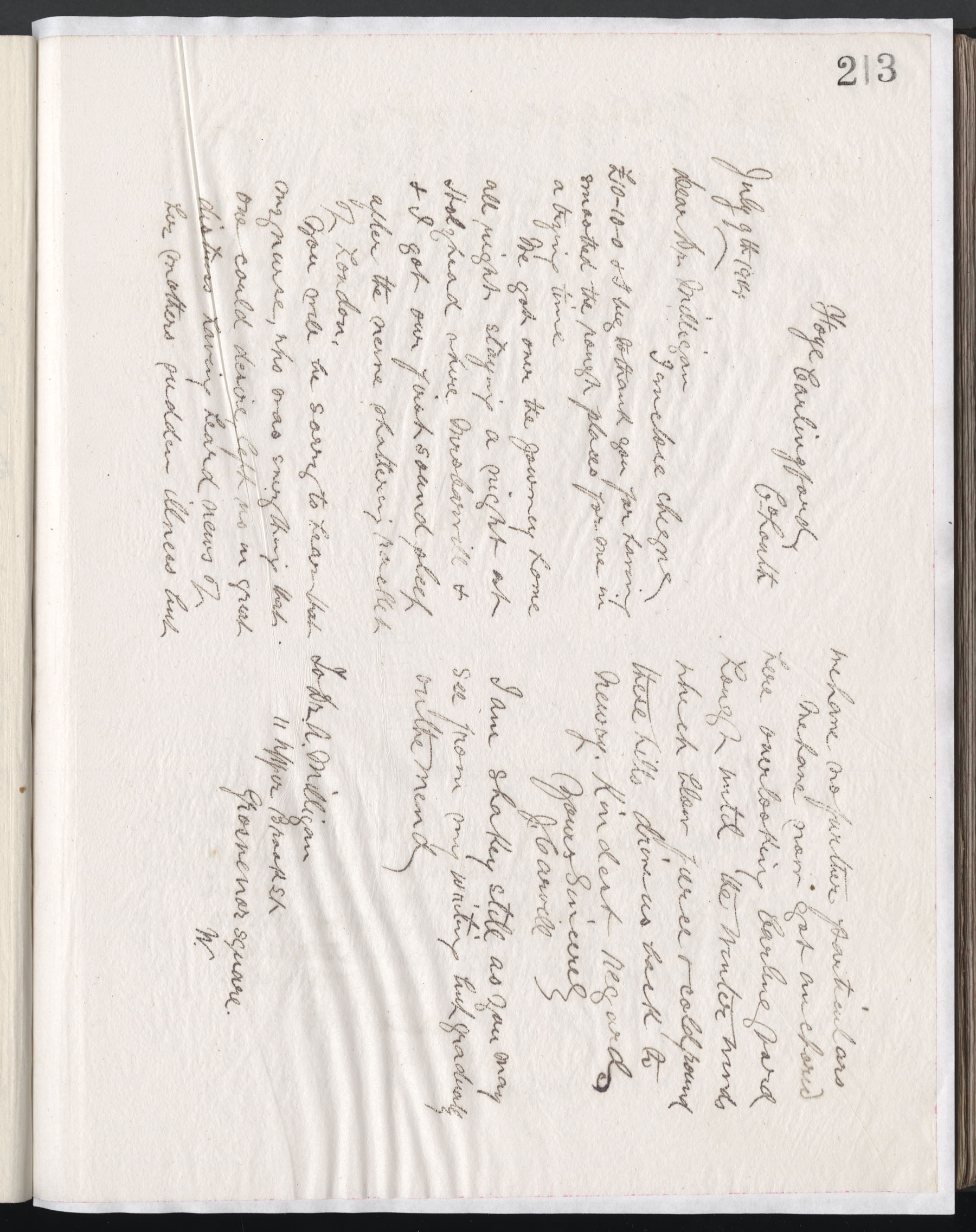 Carvill letter book, letter to Dr. A Milligan from Carvill, dated 9 July 1914