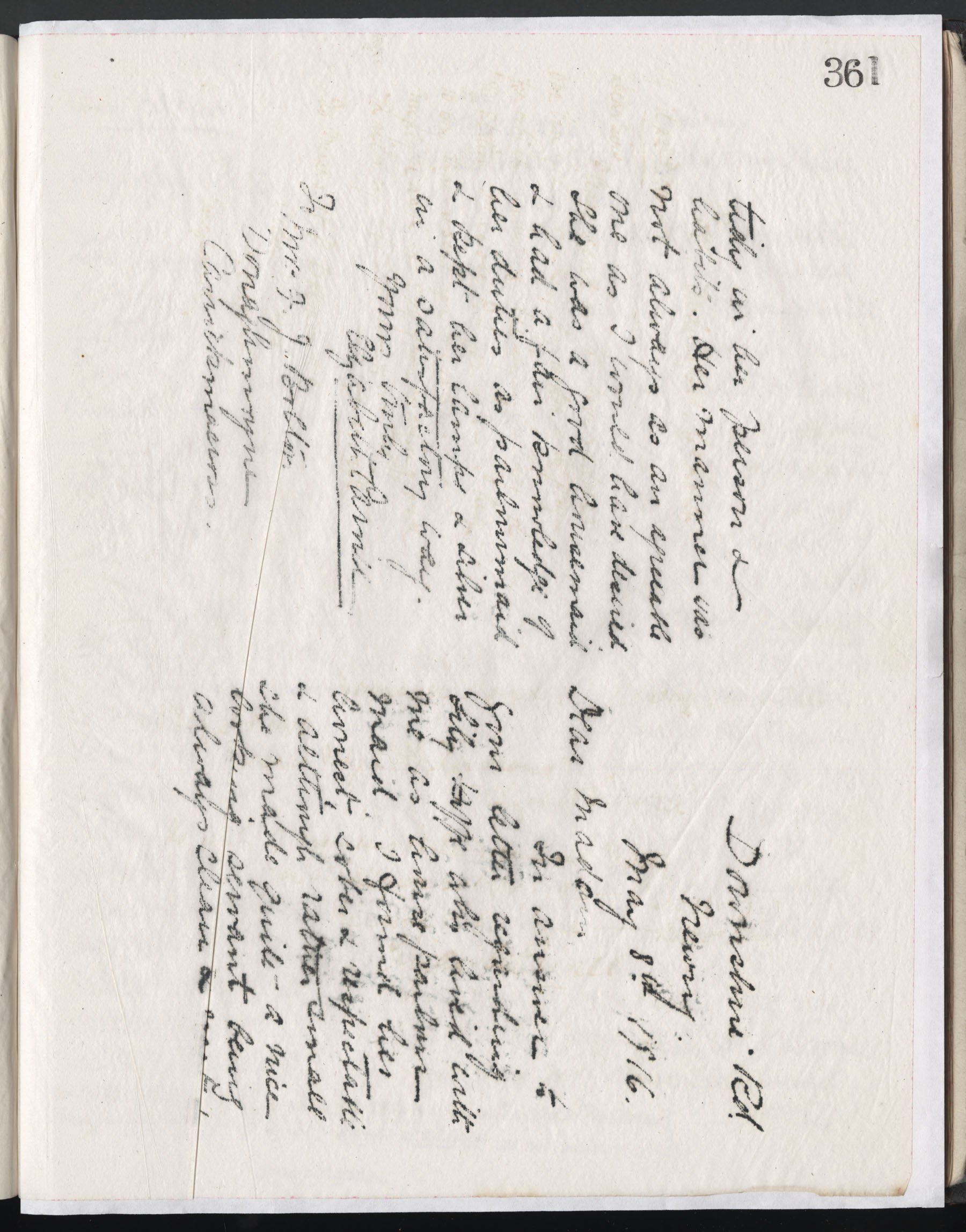 Carvill Letter Book, page 361 - Letter from Elizabeth Carvill to Mrs. F. G. Bolton, 8 May 1916