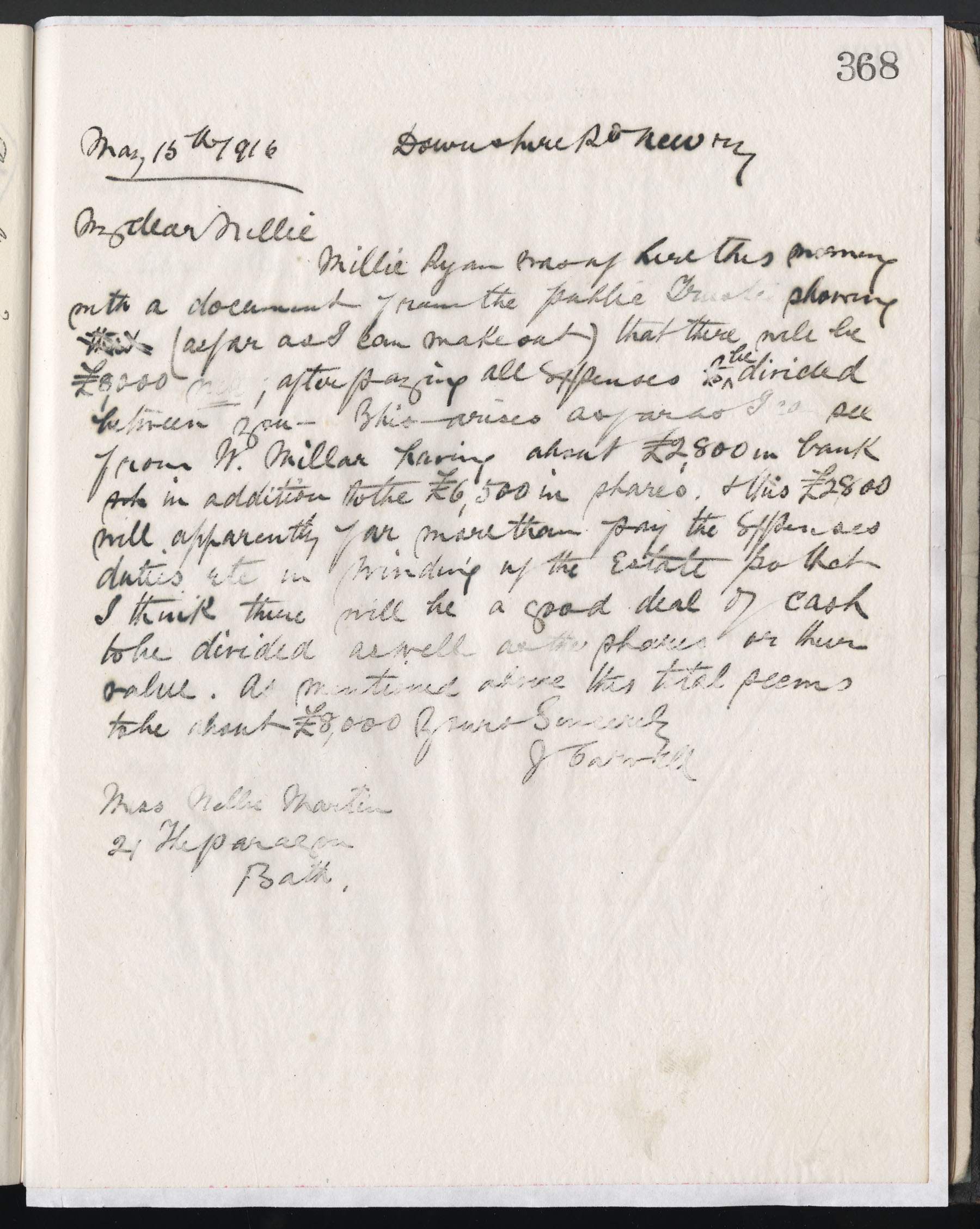 Carvill Letter book, page 368 - Letter from J. Carvill to sister-in-law Nellie, 15 May 1916