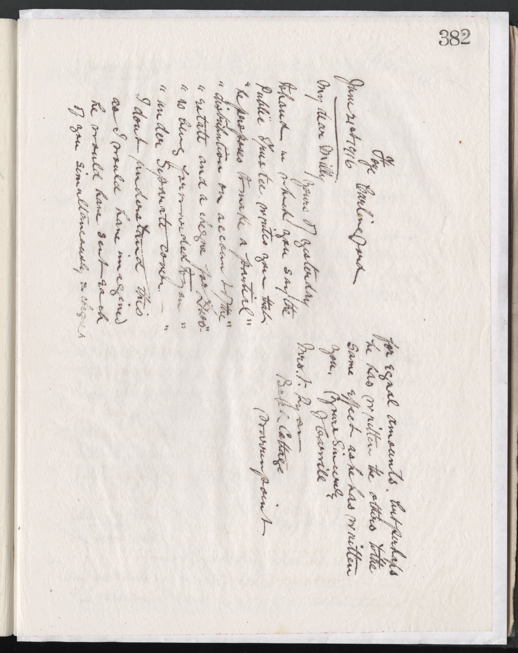 Carvill Letter book, page 382 - Letter from J. Carvill to Mrs. V Ryan, 21 June 1916