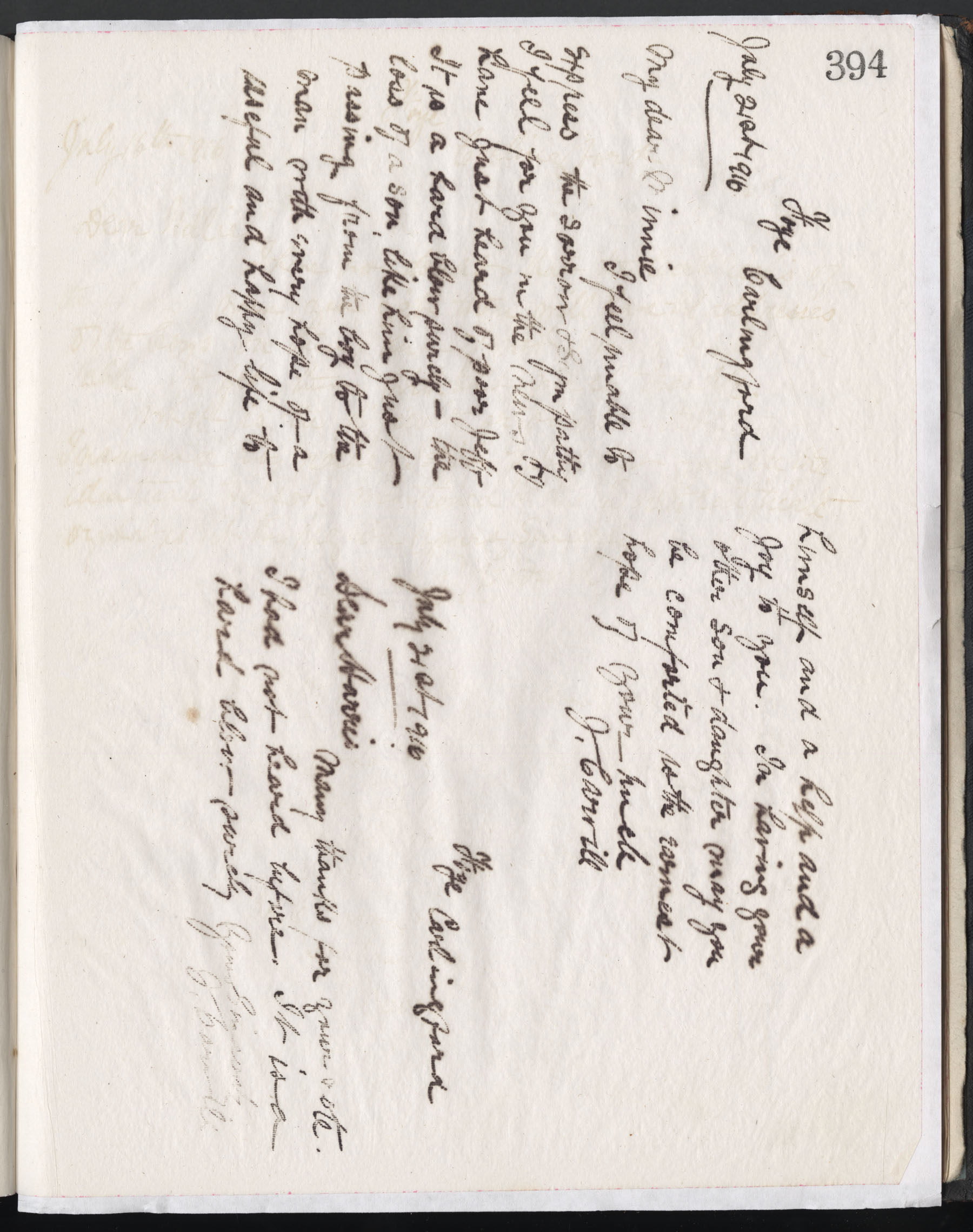 Carvill Letter book, page 394 - Letter from J. Carvill to Minnie, 21 July 1916