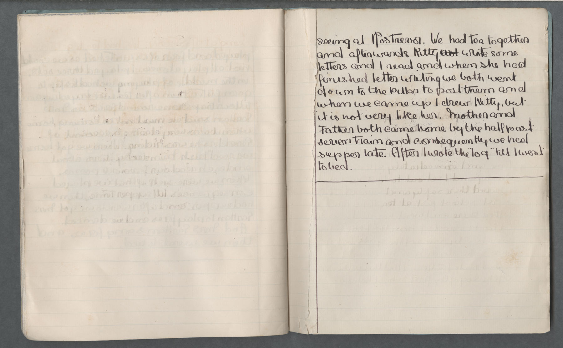 Ruth Martin Carvill's 1902 Journal, undated partial entry - missing prior pages.