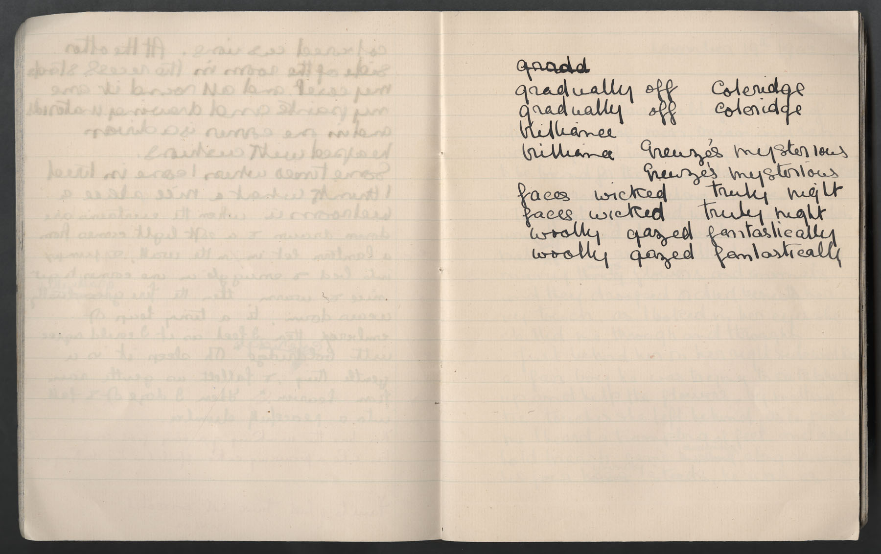 Ruth Martin Carvill-s 1902 Composition book, word practice page, undated.