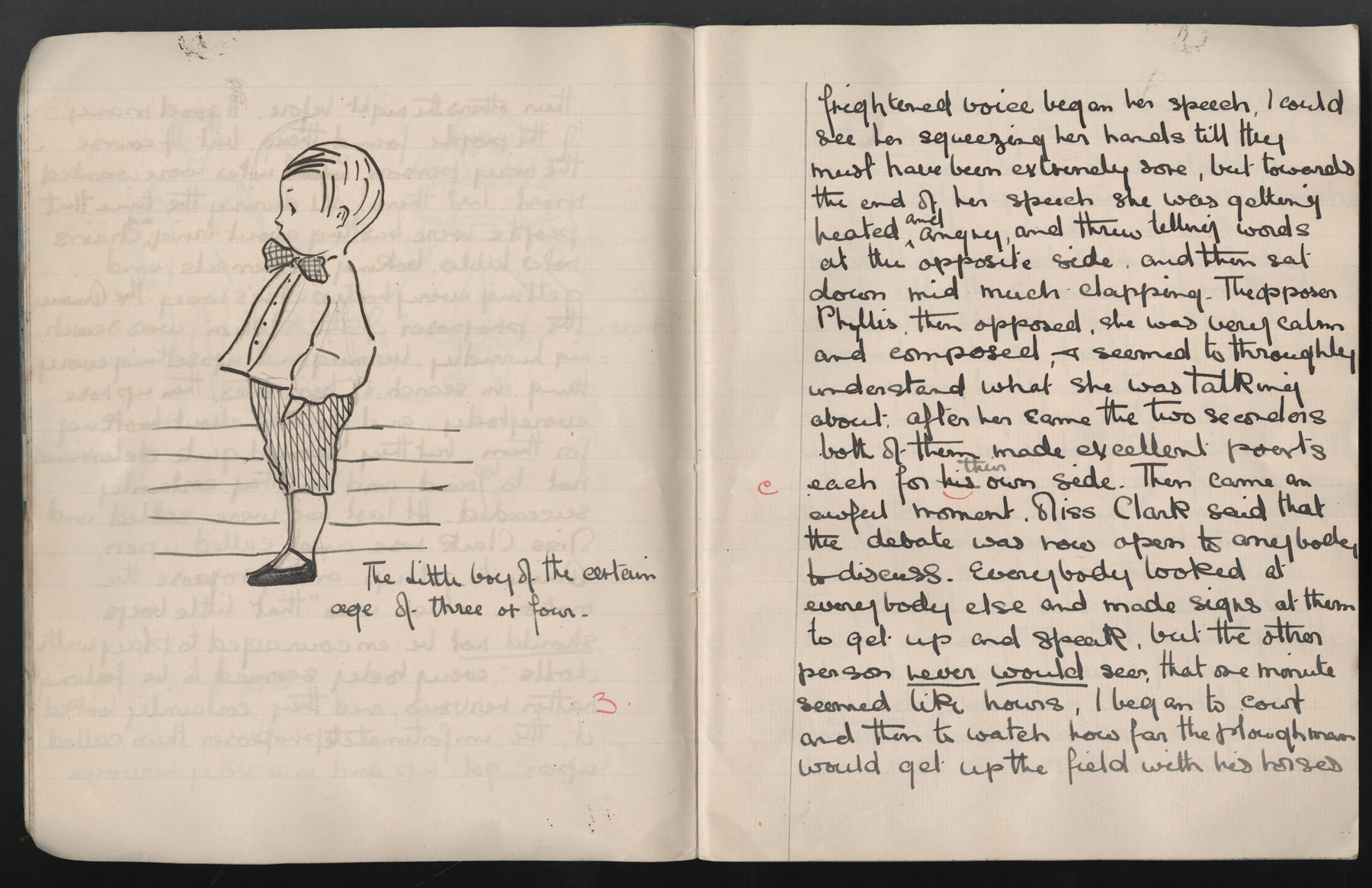 Ruth Martin Carvill's 1903 Composition book, essay entitled "An Account of the Debate", dated 25 February 1903, pg 5-6 of 14