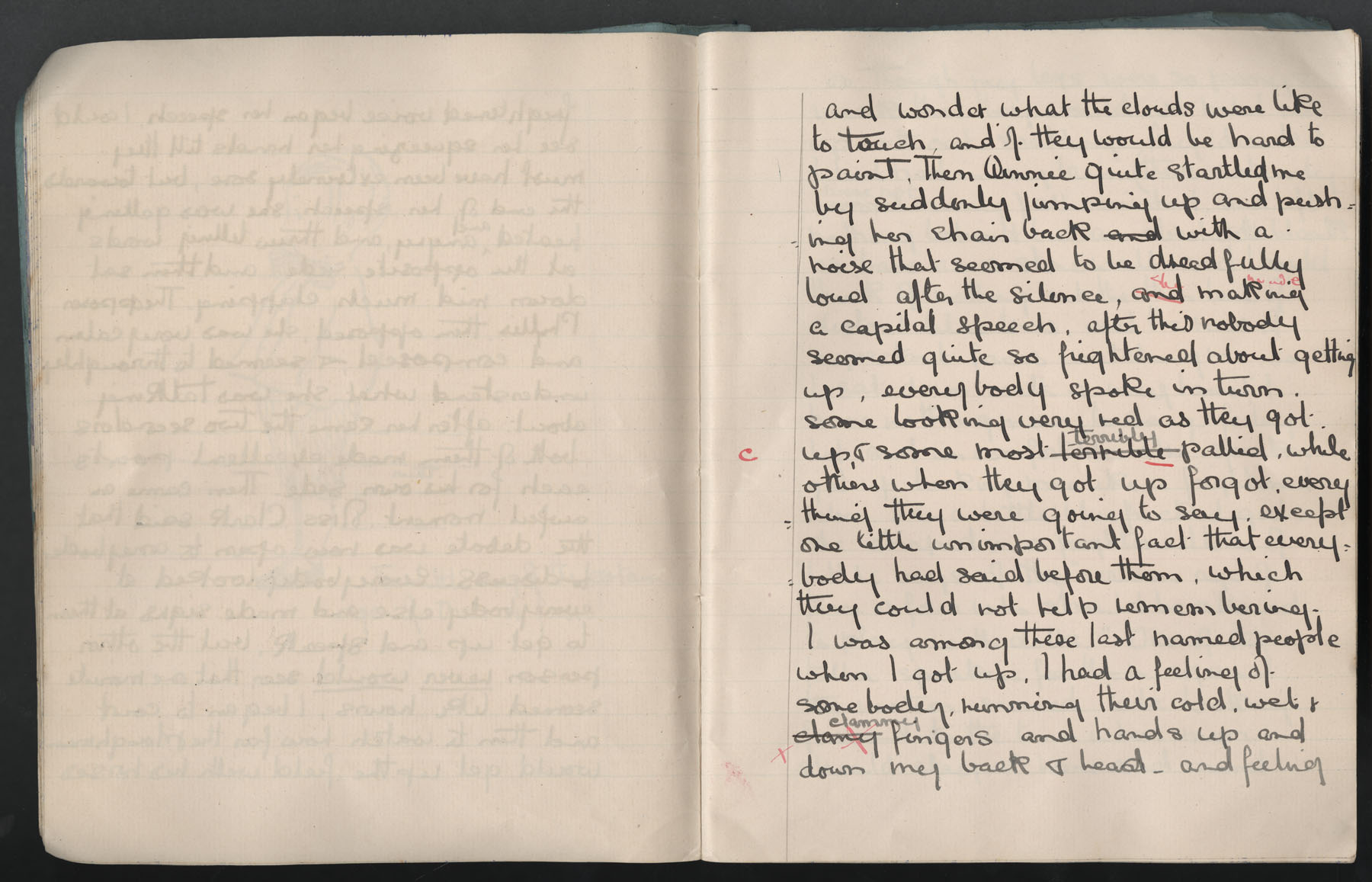 Ruth Martin Carvill's 1903 Composition book, essay entitled "An Account of the Debate", dated 25 February 1903, pg 7-8 of 14