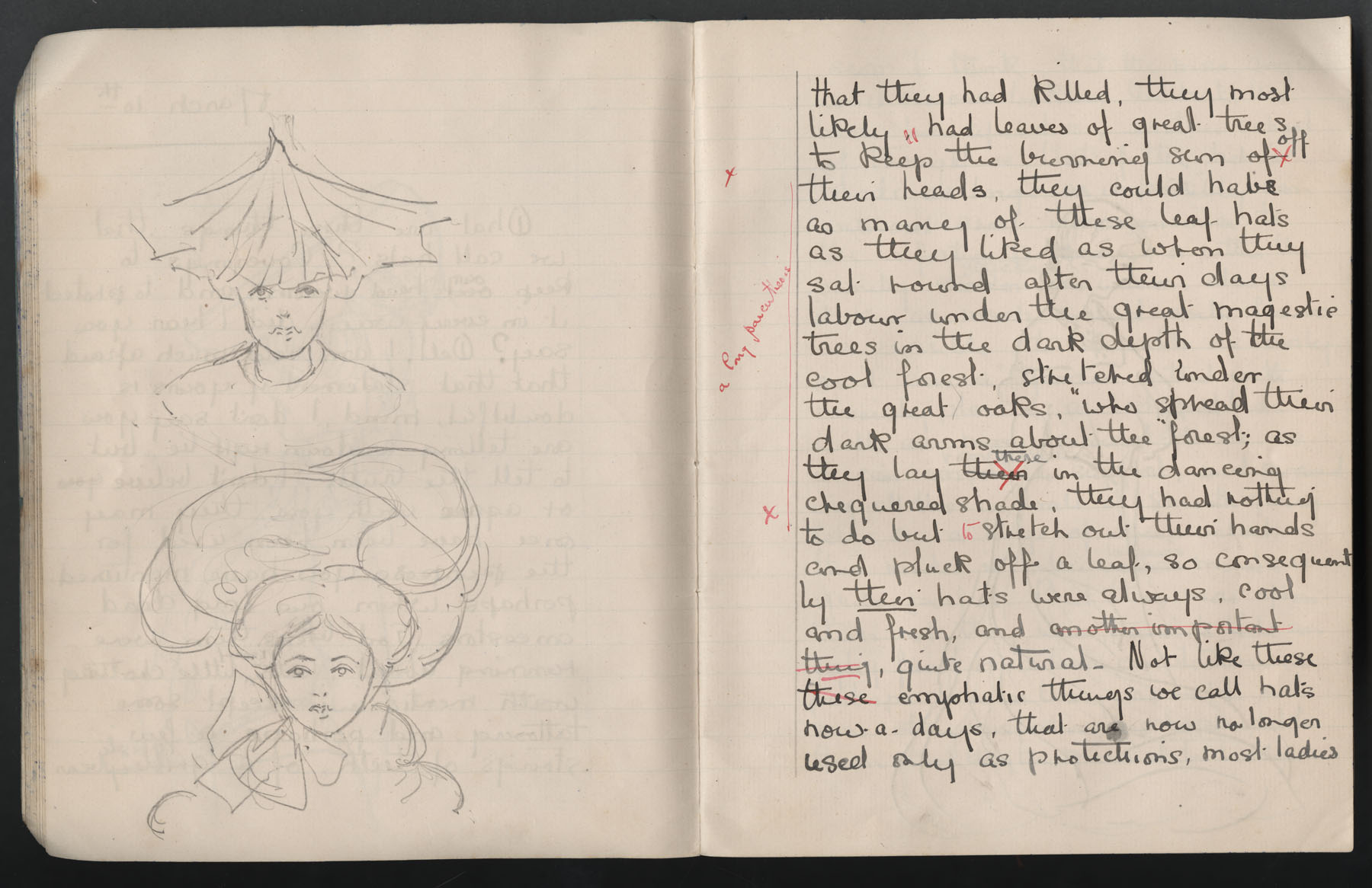 Ruth Martin Carvill's 1903 Composition book, essay about hats, dated 10 March 1903, pg 3 &amp; 4 of 14.