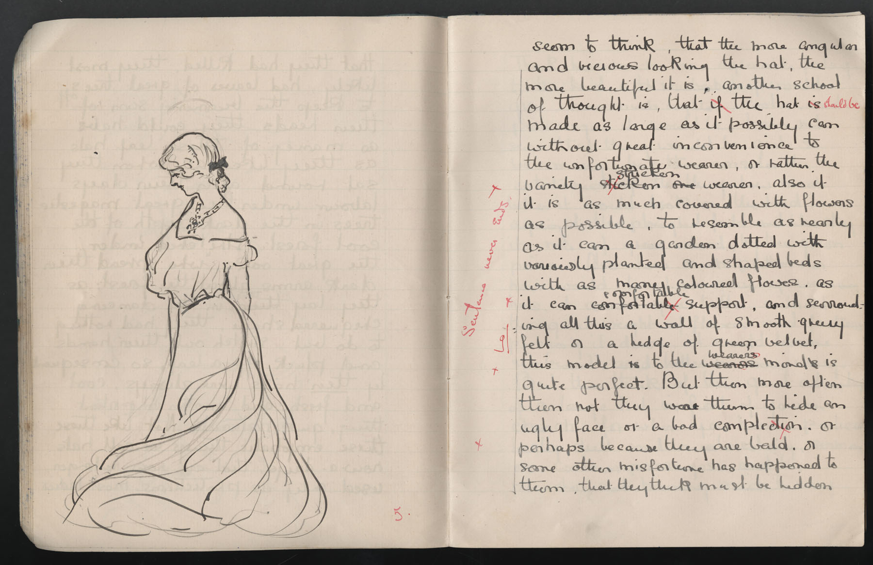 Ruth Martin Carvill's 1903 Composition book, essay about hats, dated 10 March 1903, pg 5 &amp; 6 of 14.