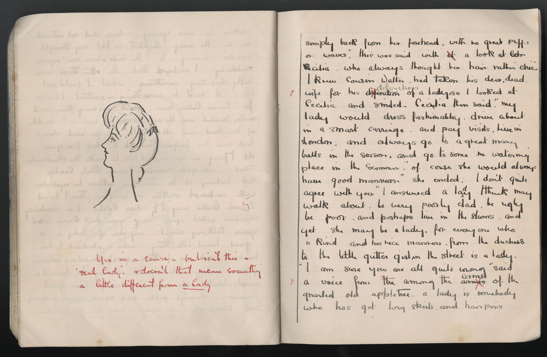 Ruth Martin Carvill's 1903 Composition book, Essay about Spring &amp; what is a lady?, dated 25 March 1903, pg 5 &amp; 6 of 8