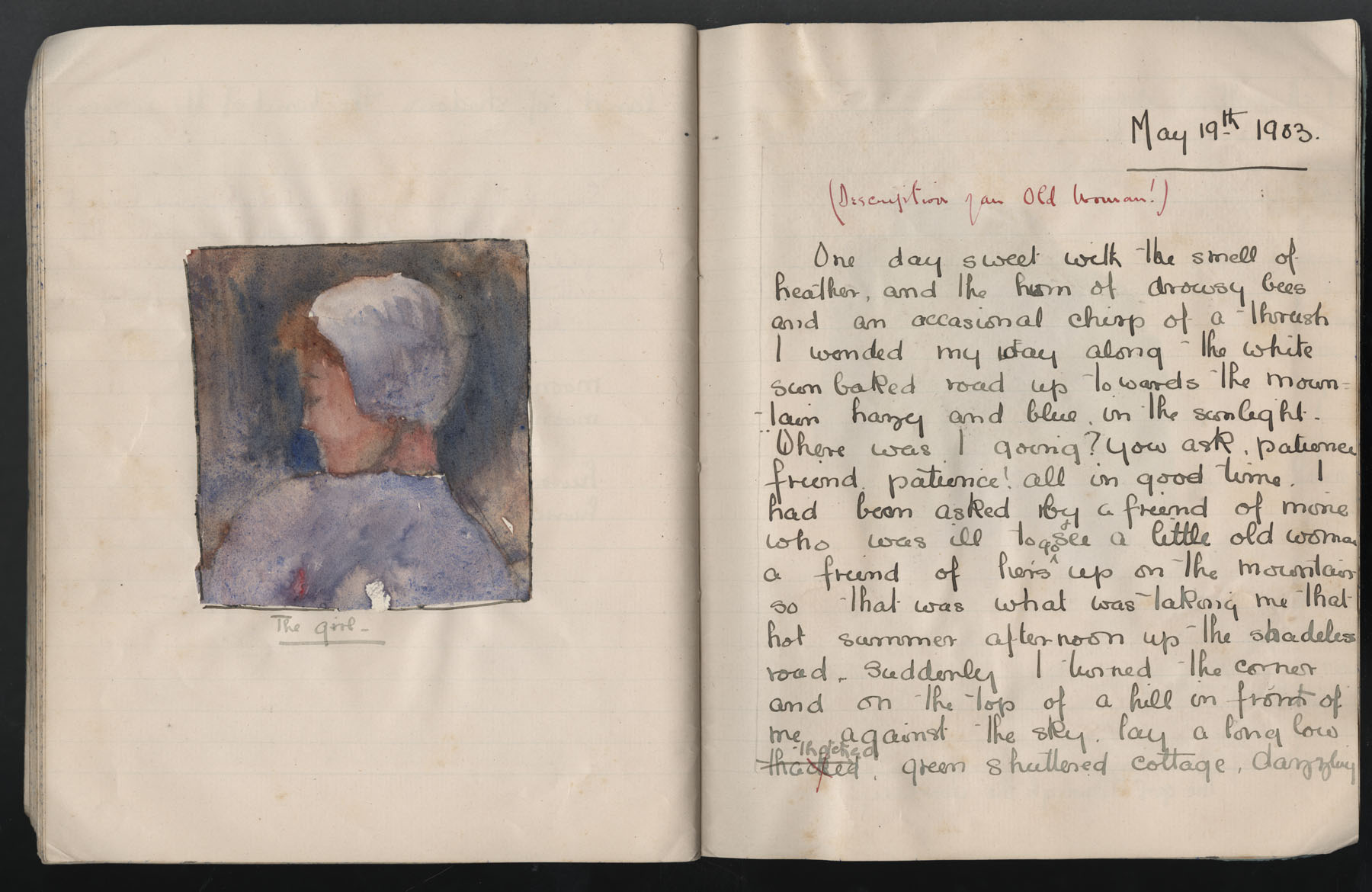 Ruth Martin Carvill's 1903 Composition book, "Description of an Old Woman',  dated 19 May 1903, pg 1 &amp; 2 of 8.