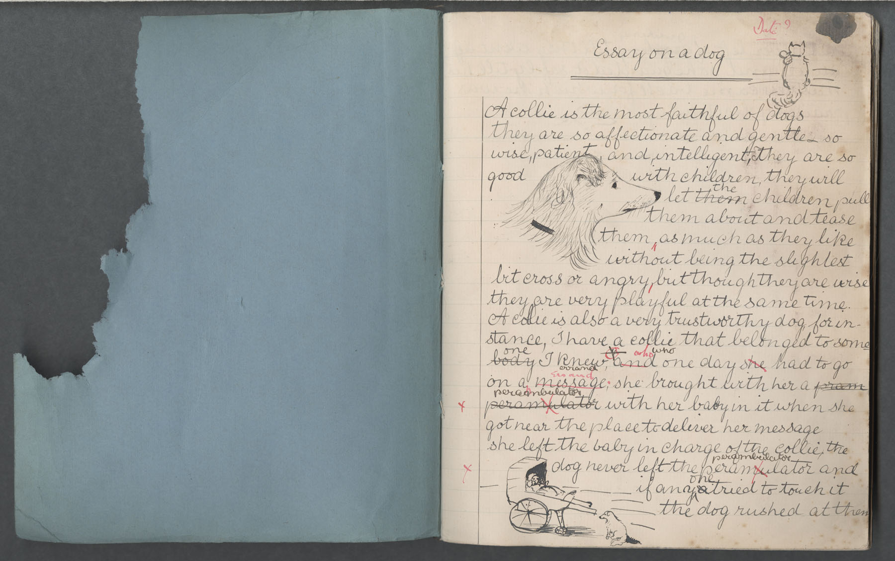 Ruth Martin Carvill-s early 1902 Composition book, "Essay on a dog", undated, page 1 of 2