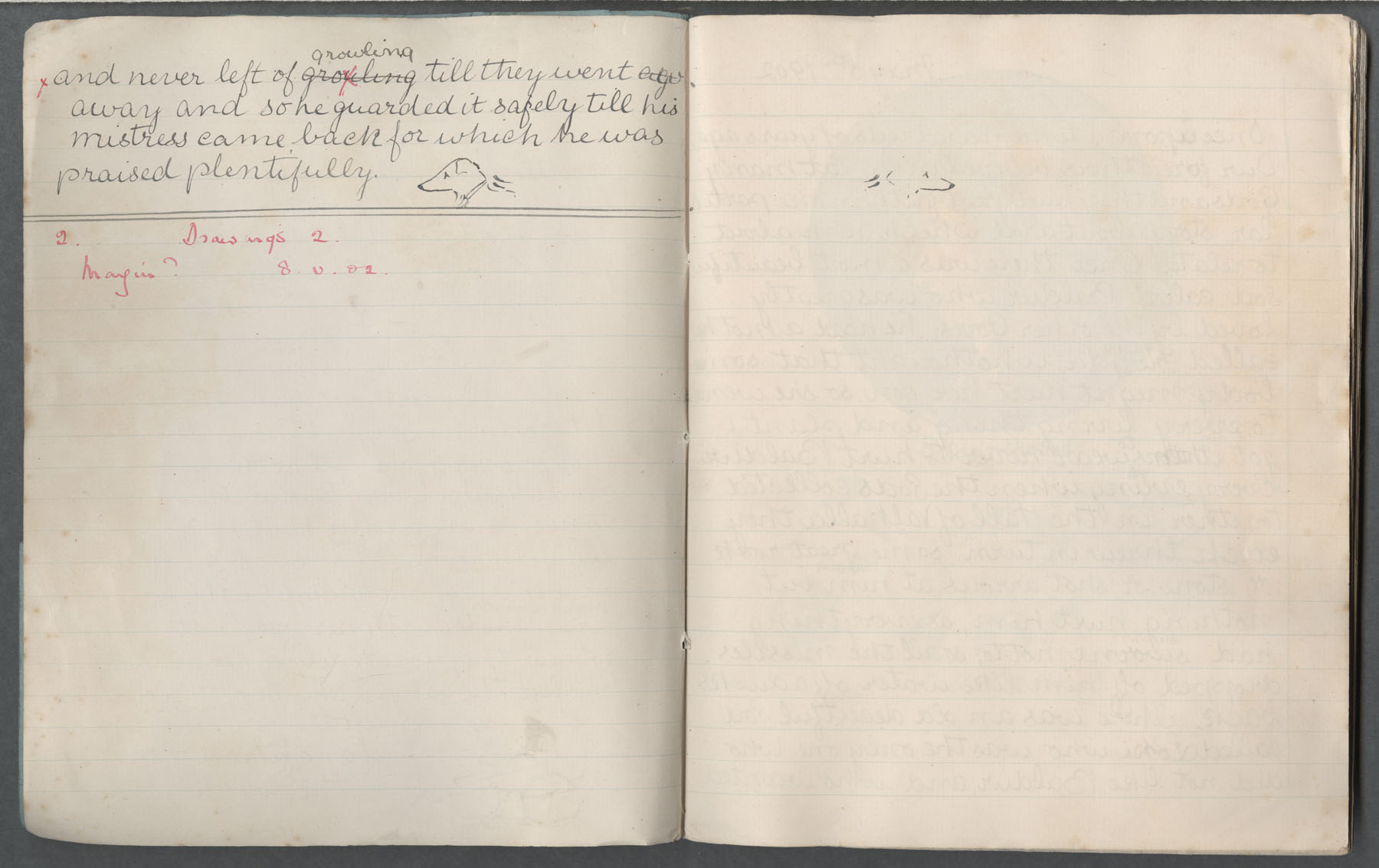 Ruth Martin Carvill-s early 1902 Composition book, "Essay on a dog", undated, page 1 of 2