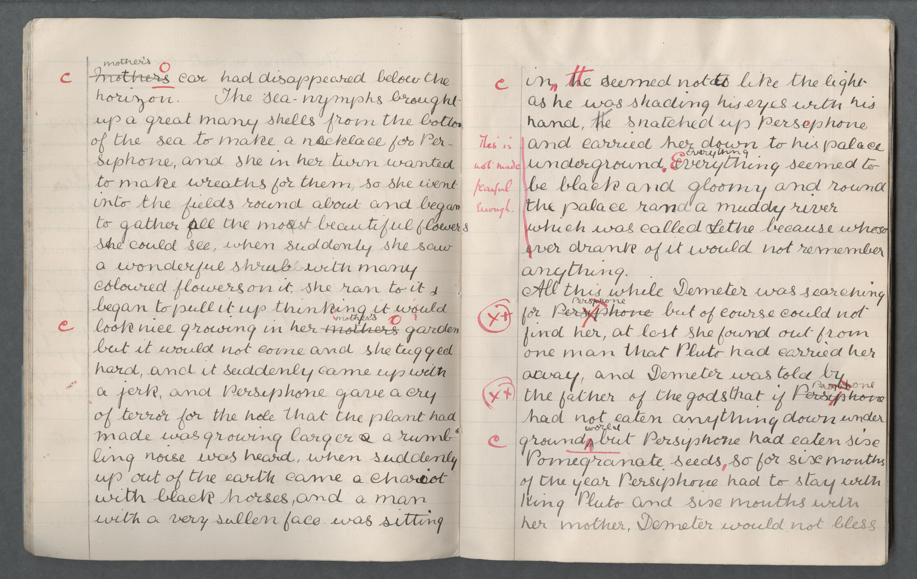 Ruth Martin Carvill-s early 1902 Composition book, "The Pomegranate Seeds", 3 May 1902, page 2 &amp; 3 of 4