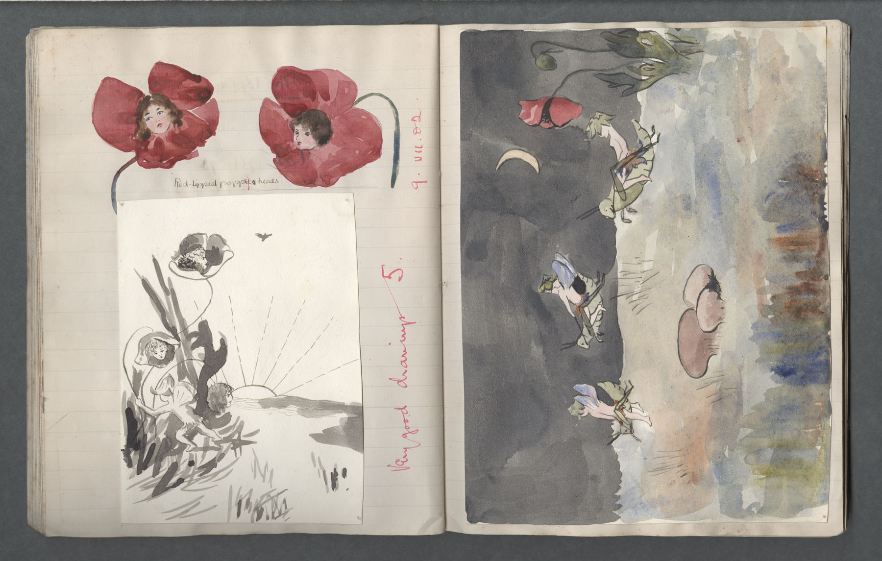 Ruth Martin Carvill-s early 1902 Composition book, three paintings, dated 9 July 1902.