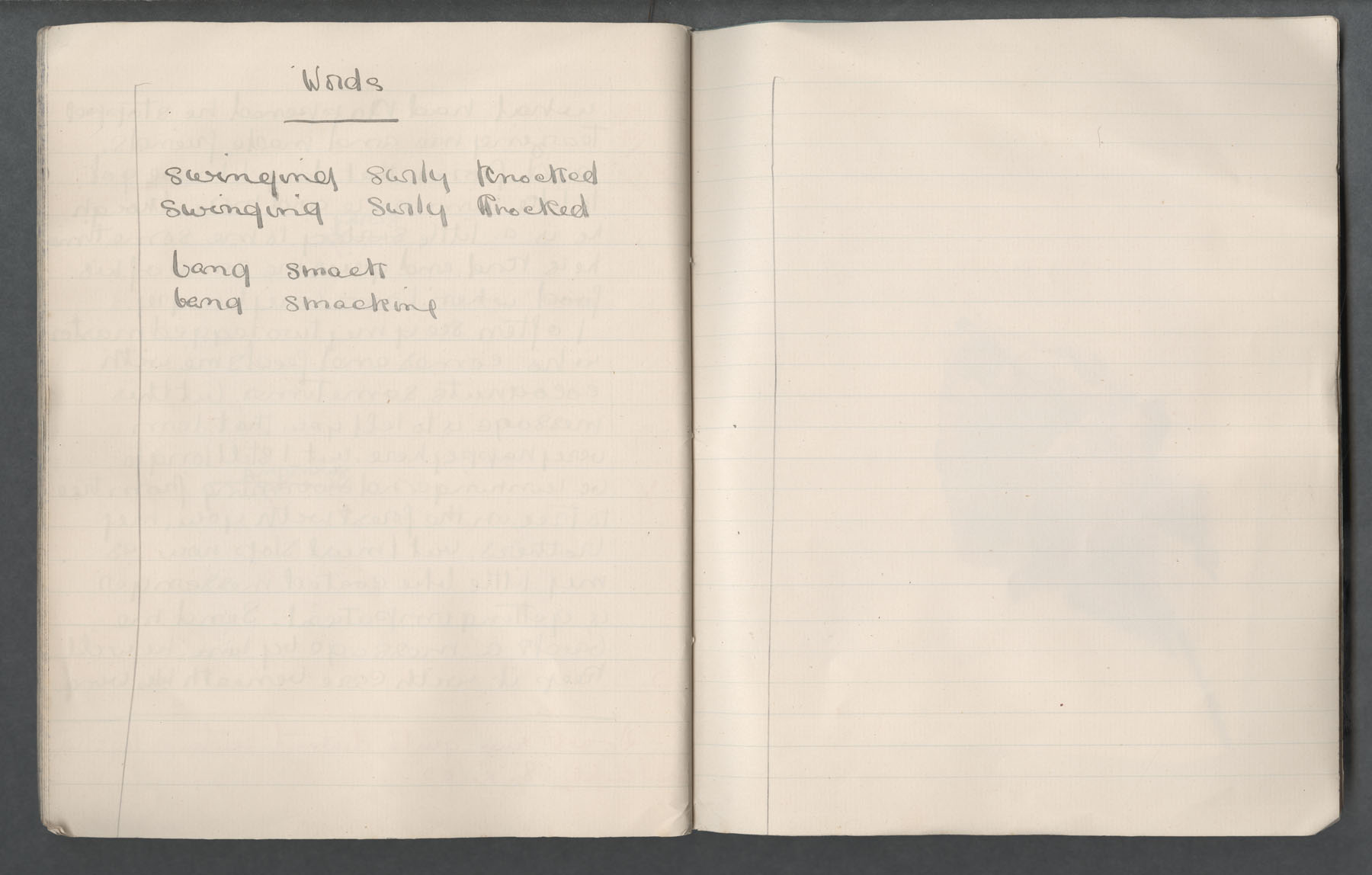 Ruth Martin Carvill-s 1902 Composition book, spelling words, probably October 1902.