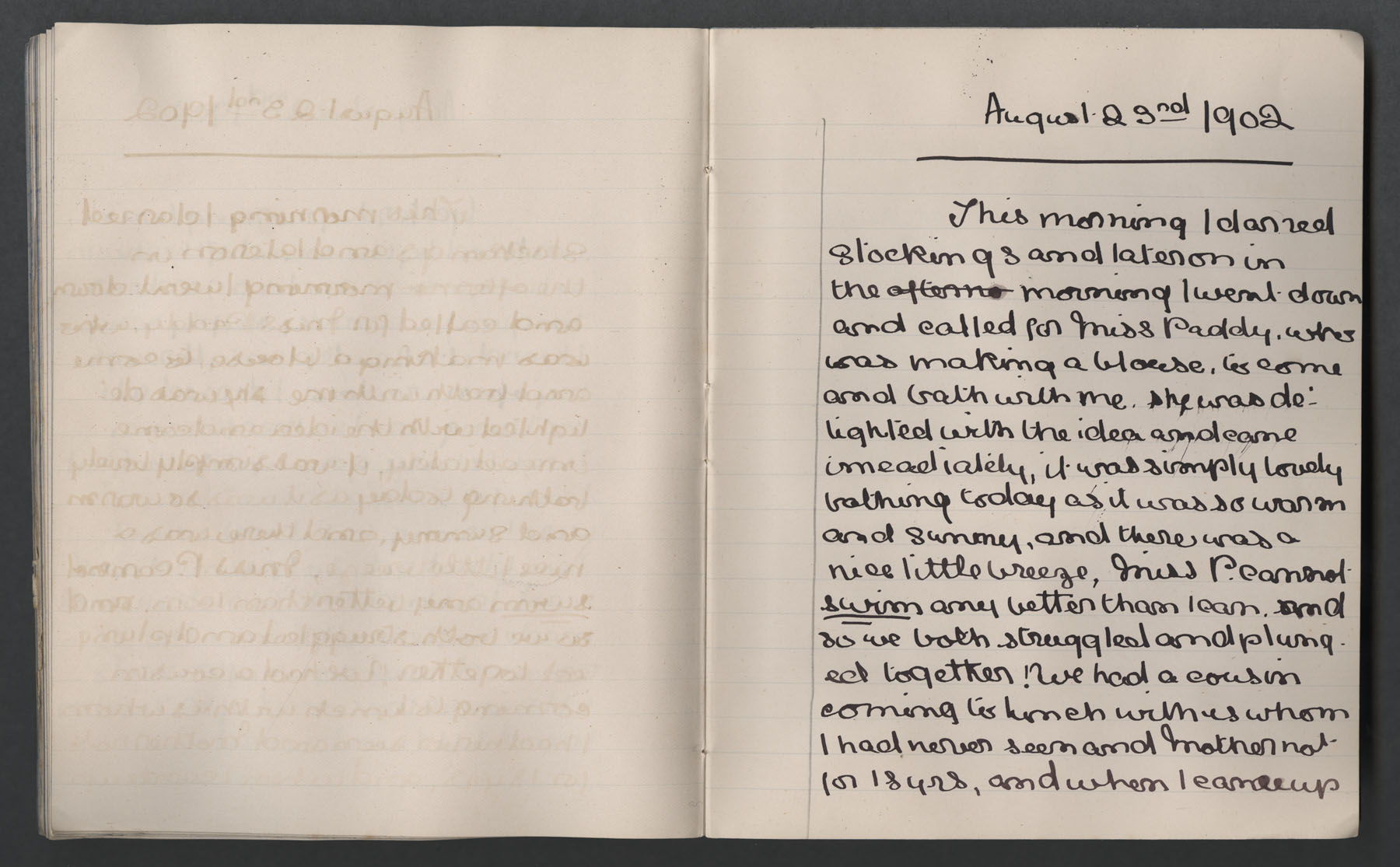 Ruth Martin Carvill's late 1902 Journal, entry dated 23 Aug 1902, pg 1 of 2.