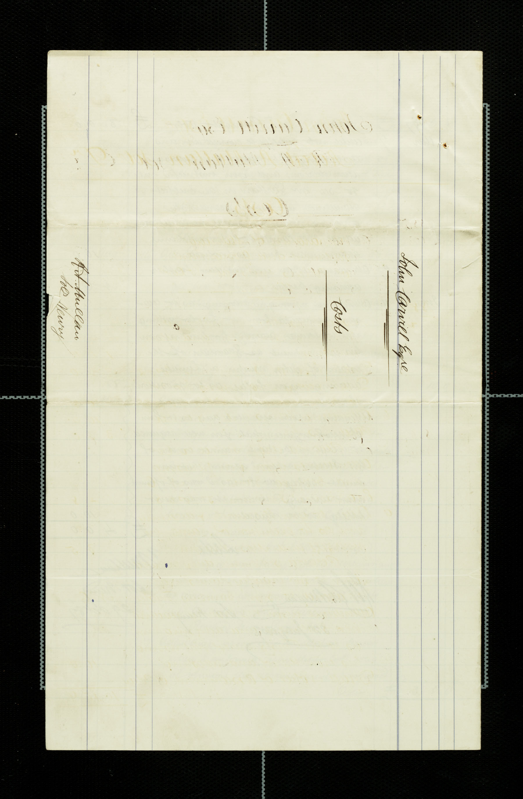 Lawyer bills from Mullan to Carvill, 1885-1887, page 4 of 4 (COVER PAGE)