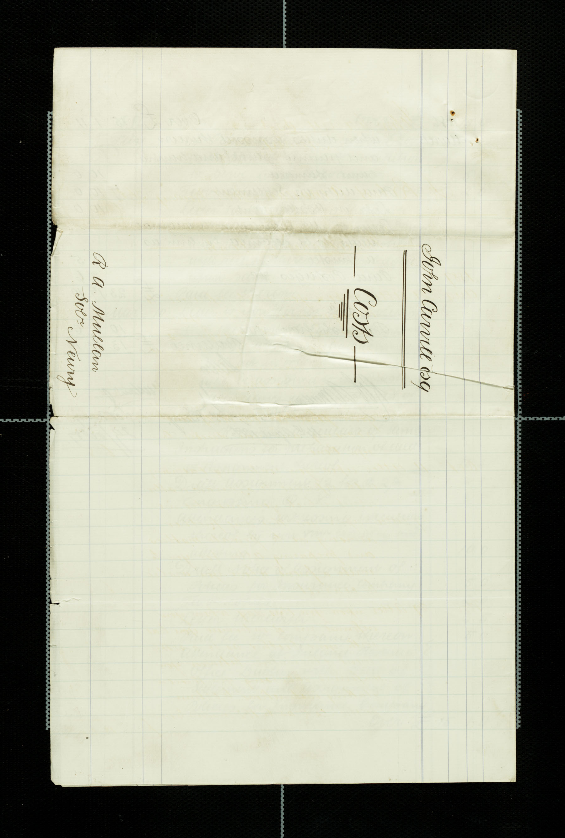 Lawyer bills from Mullan to Carvill re: Marriage settlement,  Feb-Mar 1886, page 4 of 4 - COVER PAGE.