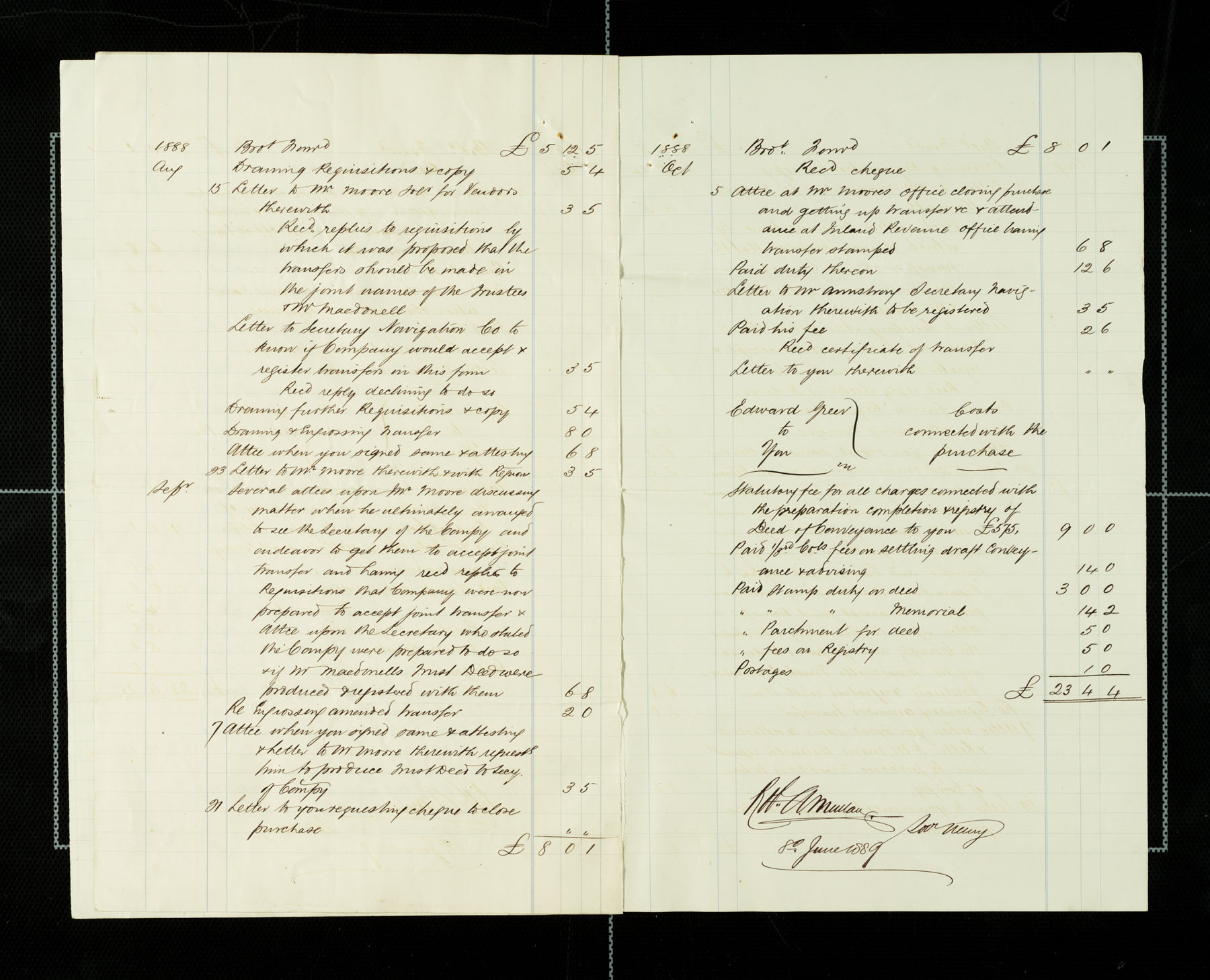 Lawyer bills from Mullan to Carvill, 1887-1888, page 4 &amp; 5 of 6