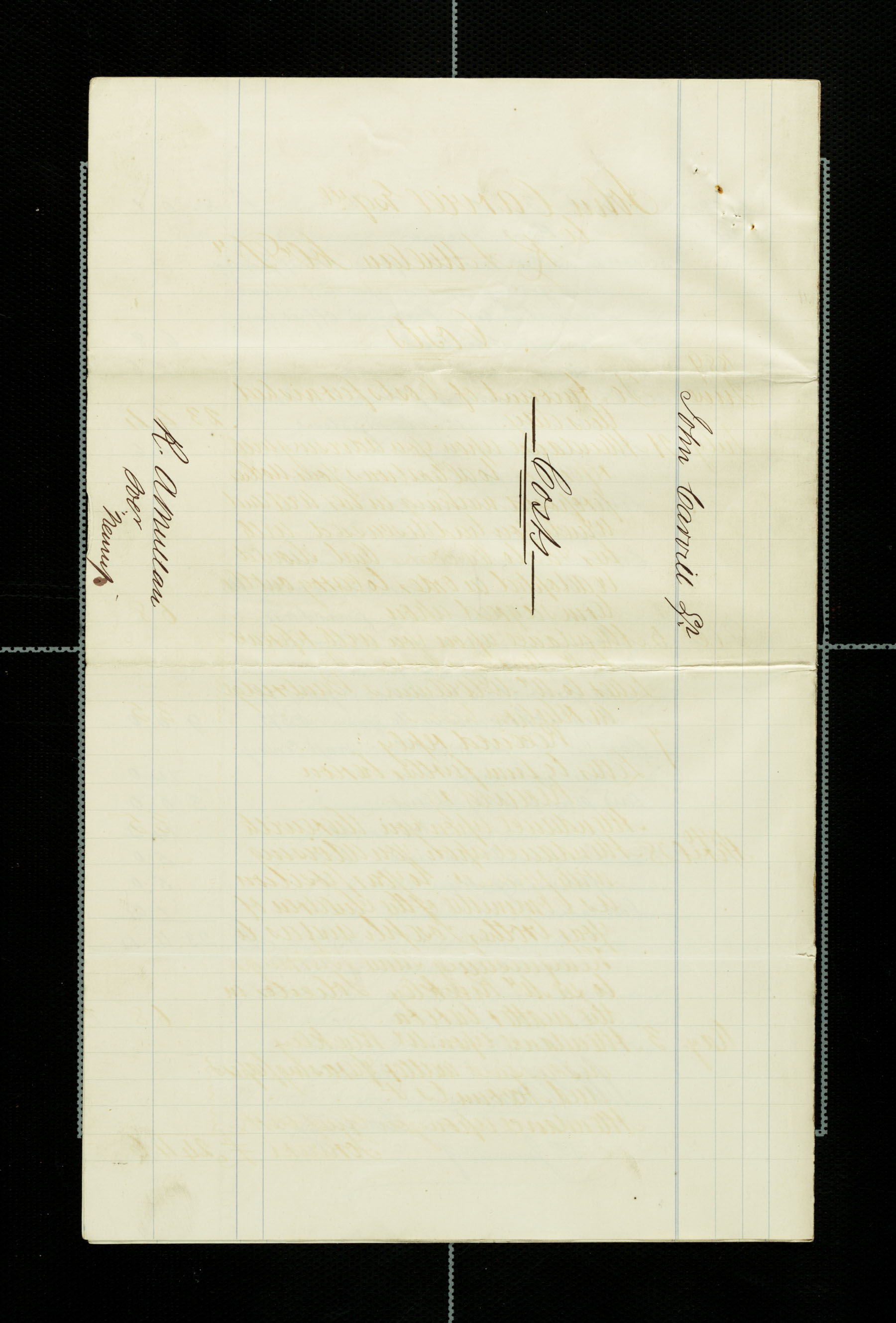 Lawyer bills from Mullan to Carvill, 1887-1888, page 6 of 6, COVER PAGE.