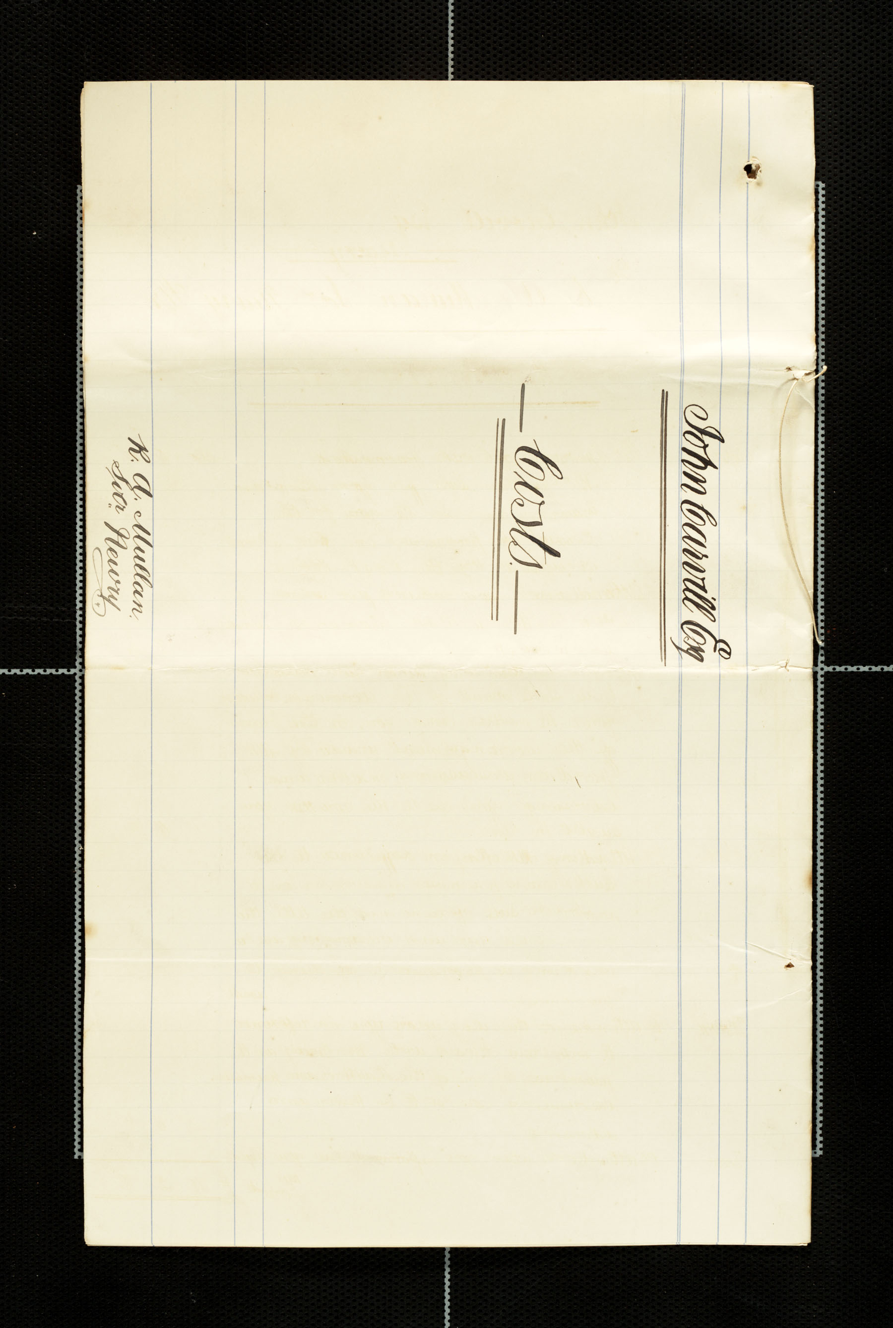 Lawyer bills from Mullan to Carvill, 1891-1893, page 8 of 8.  COVER PAGE