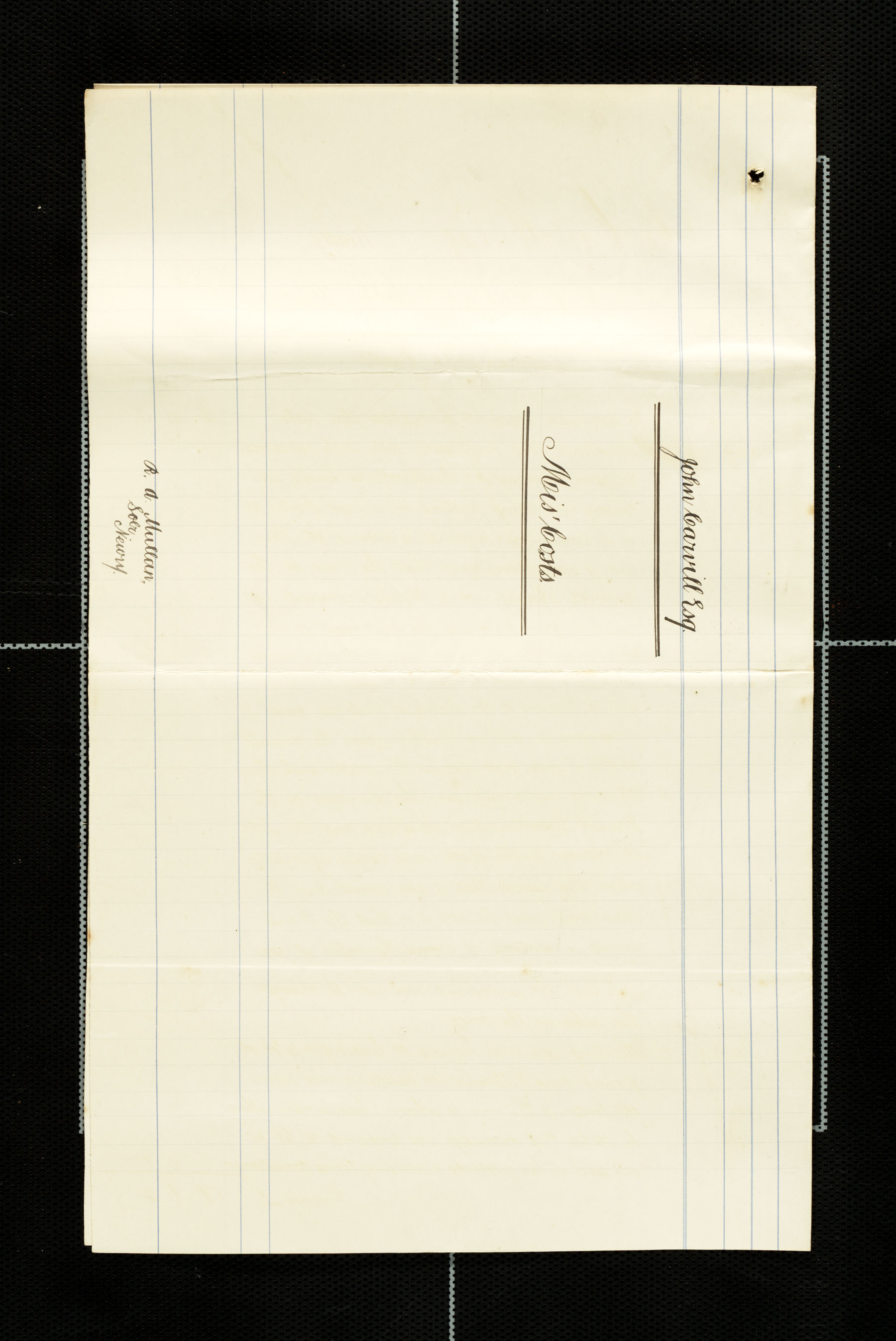 Lawyer bills from Mullan to Carvill, 1893-1894, page 3 of 3.  COVER PAGE