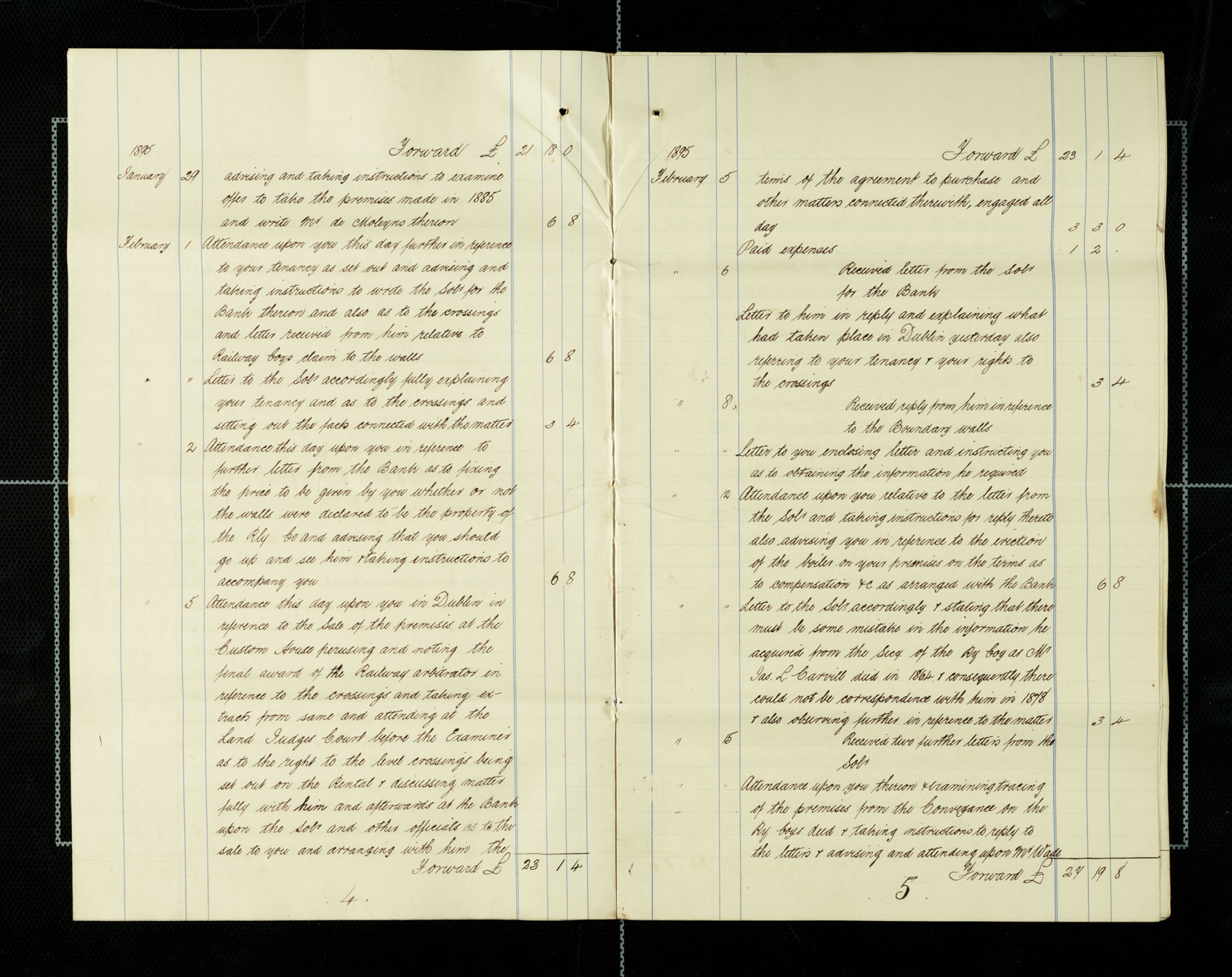 Lawyer bills from Mullan to Carvill, 1894-1897, page 4 &amp; 5 of 14