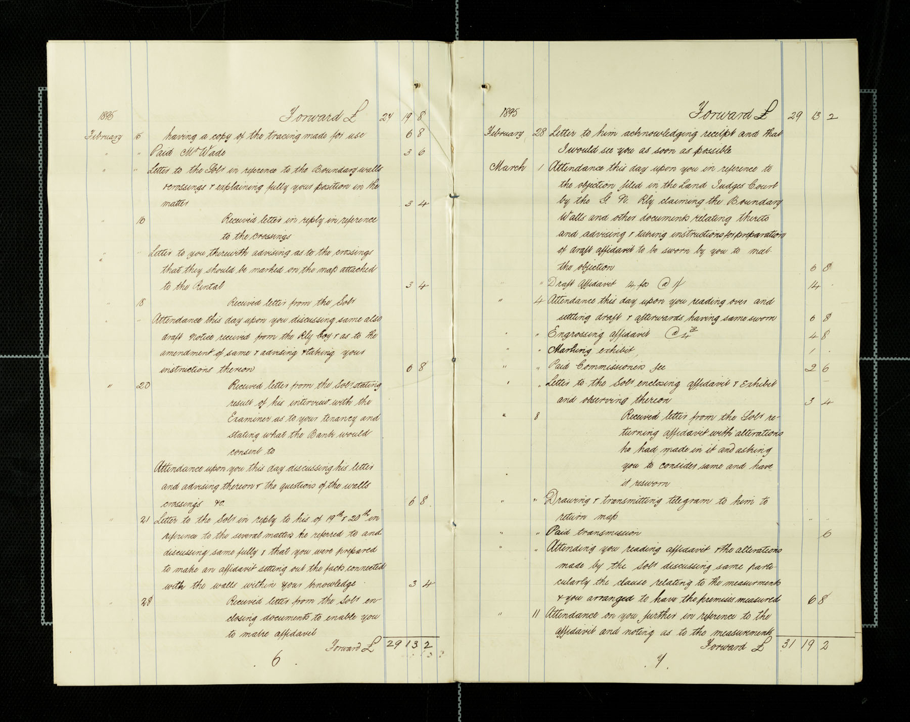 Lawyer bills from Mullan to Carvill, 1894-1897, page 6 &amp; 7 of 14