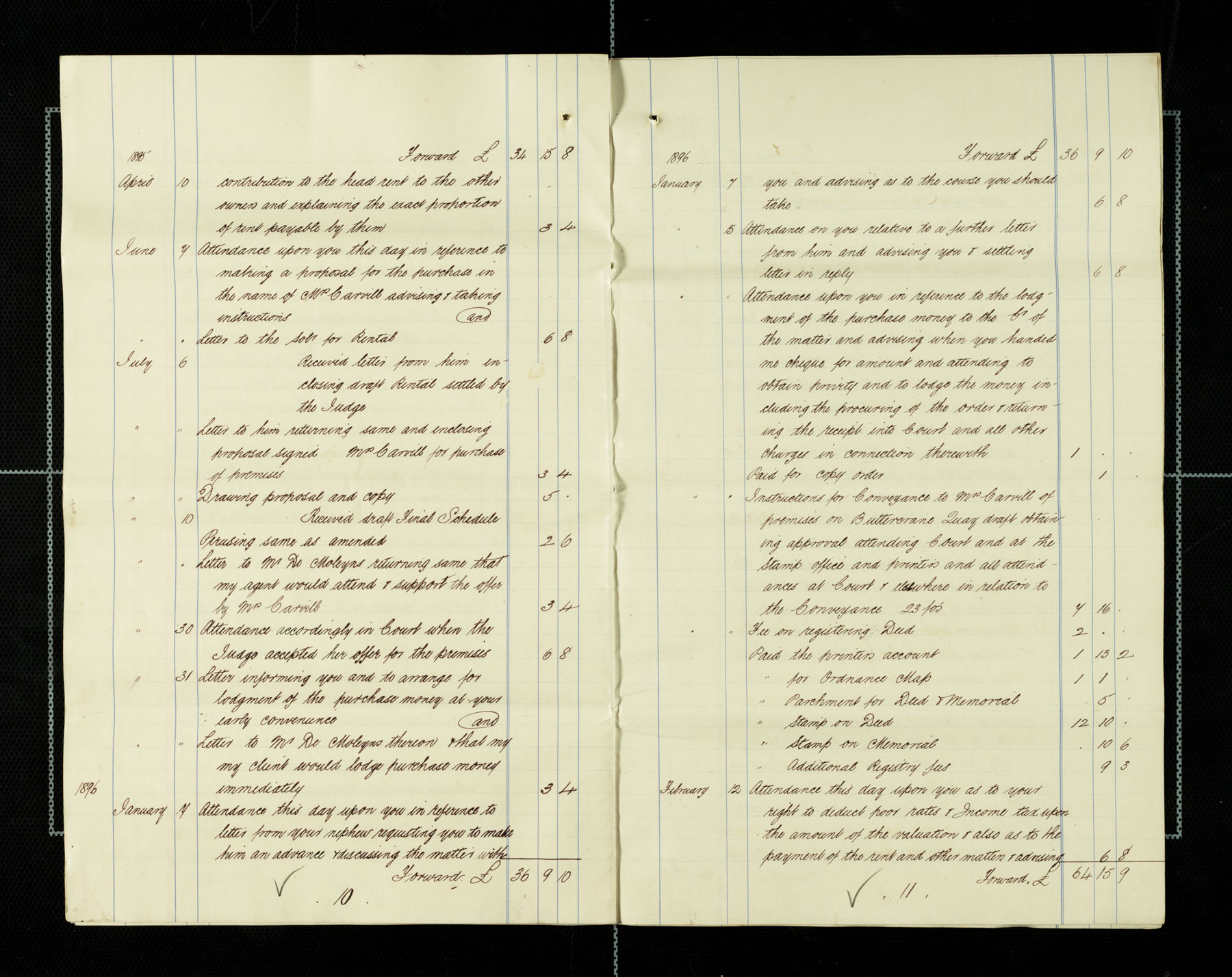 Lawyer bills from Mullan to Carvill, 1894-1897, page 10 &amp; 11 of 14