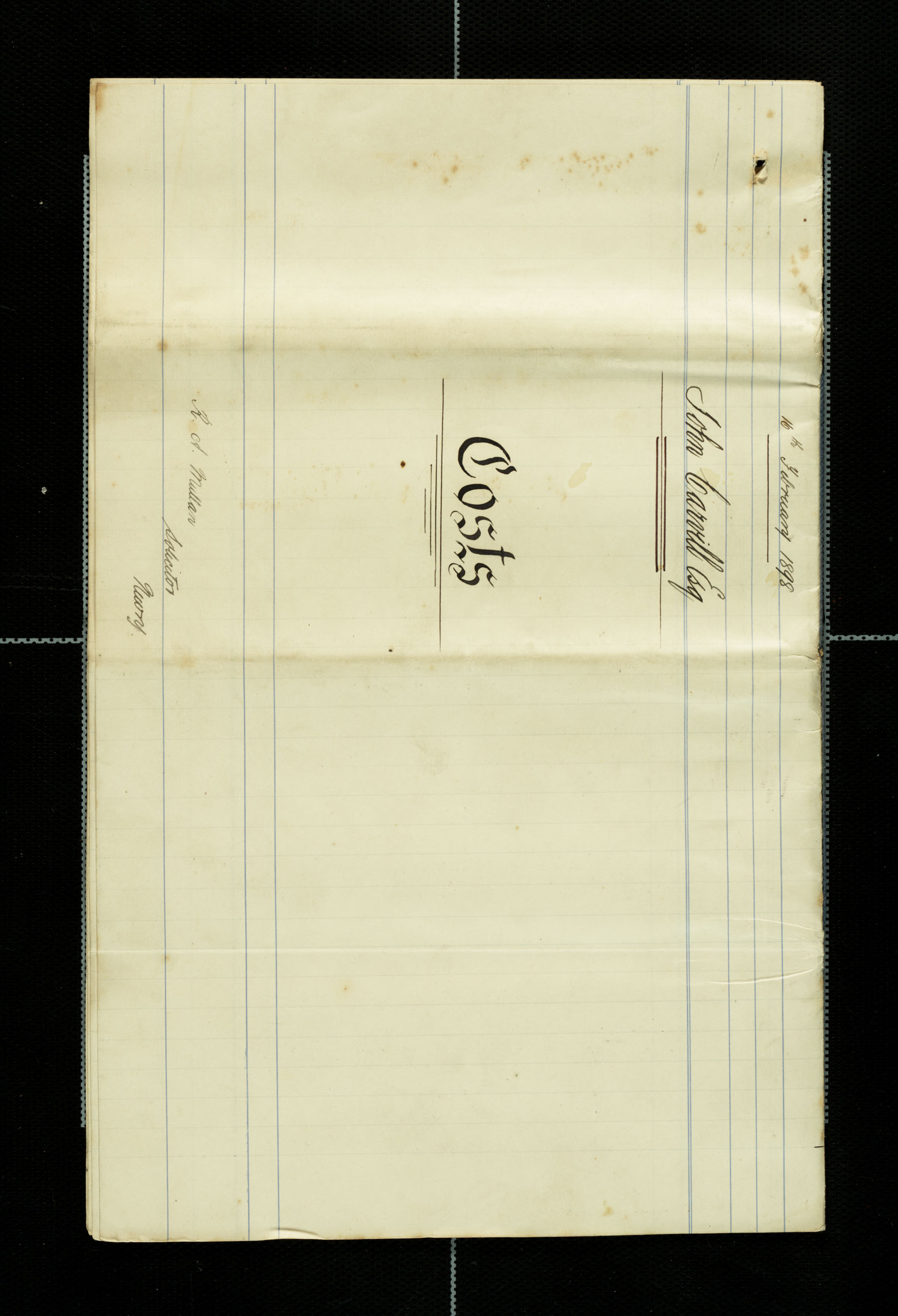 Lawyer bills from Mullan to Carvill, 1894-1897, page 14 of 14.  COVER PAGE