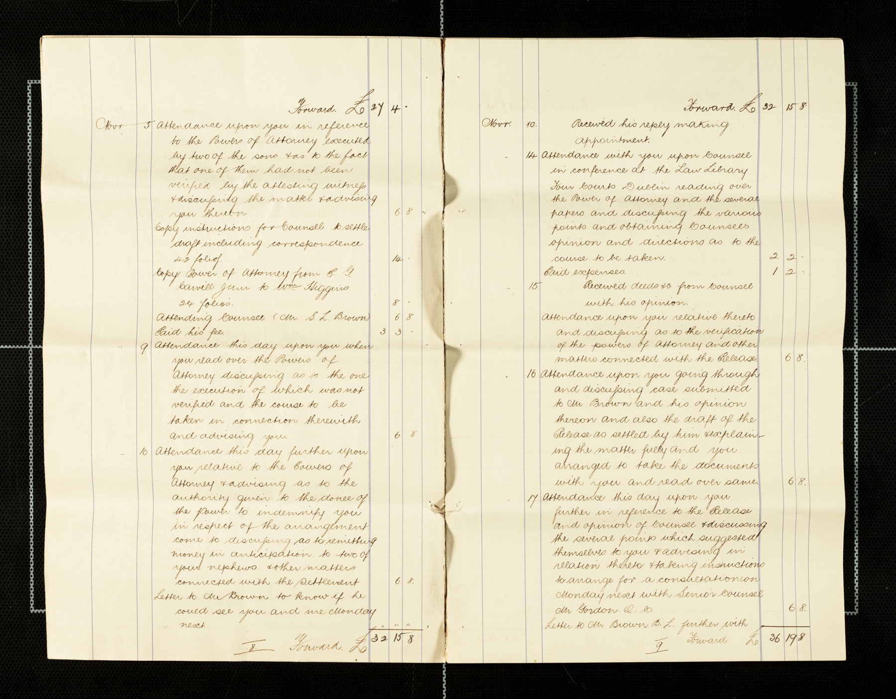 Lawyer bills from Mullan to Carvill, 1898-1900, page 8 &amp; 9 of 21.