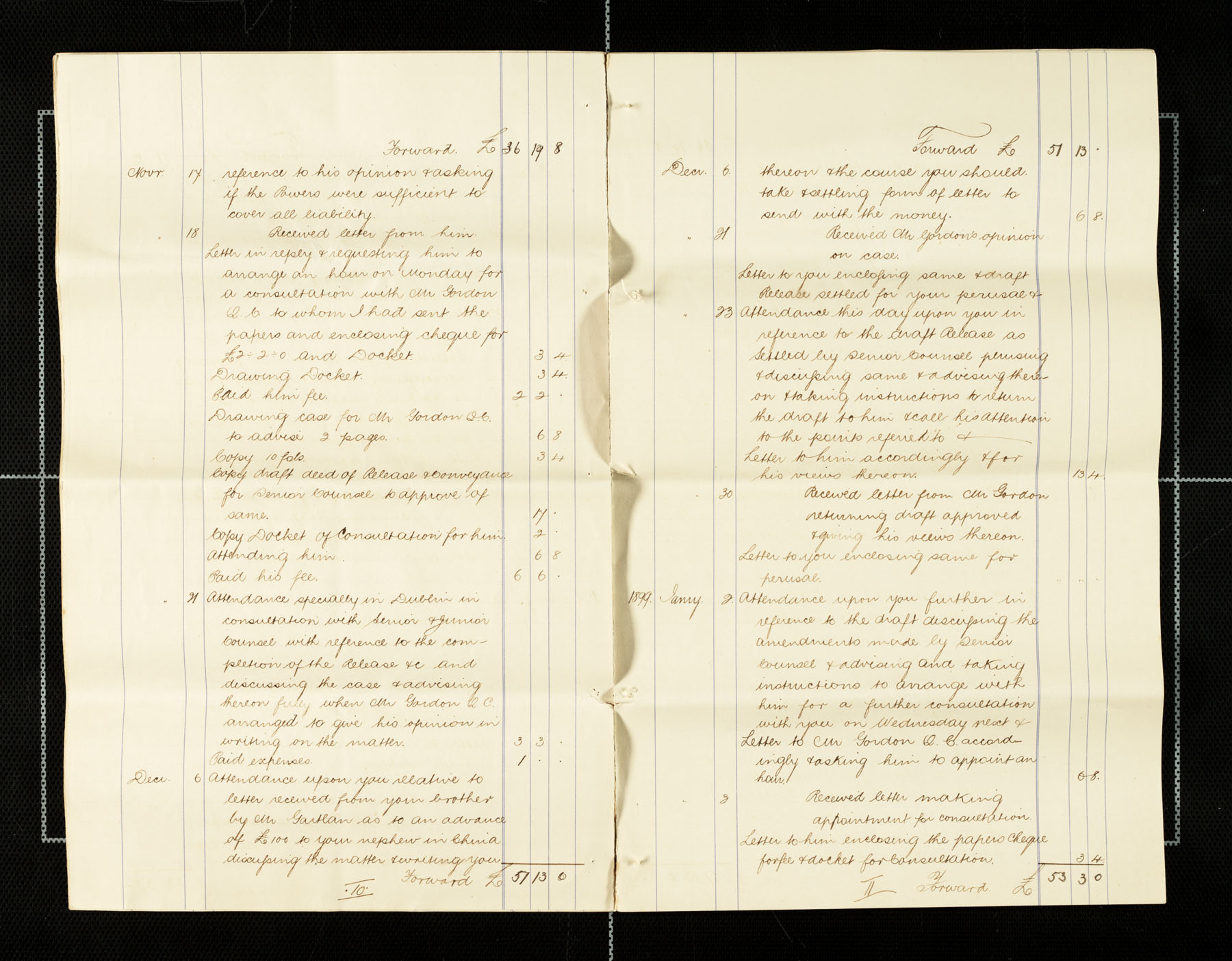 Lawyer bills from Mullan to Carvill, 1898-1900, page 10 &amp; 11 of 21.