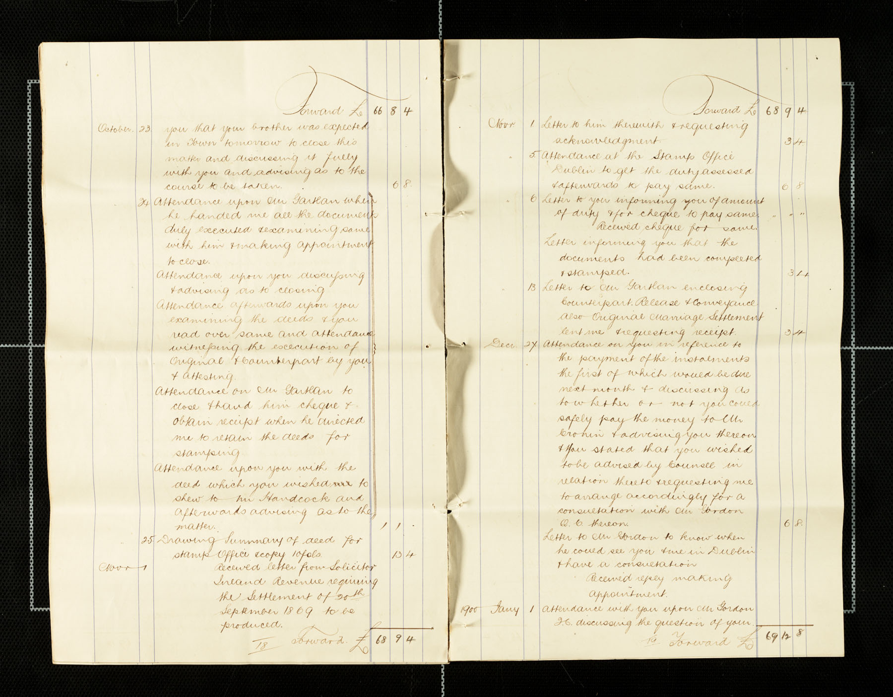 Lawyer bills from Mullan to Carvill, 1898-1900, page 18 &amp; 19 of 21.