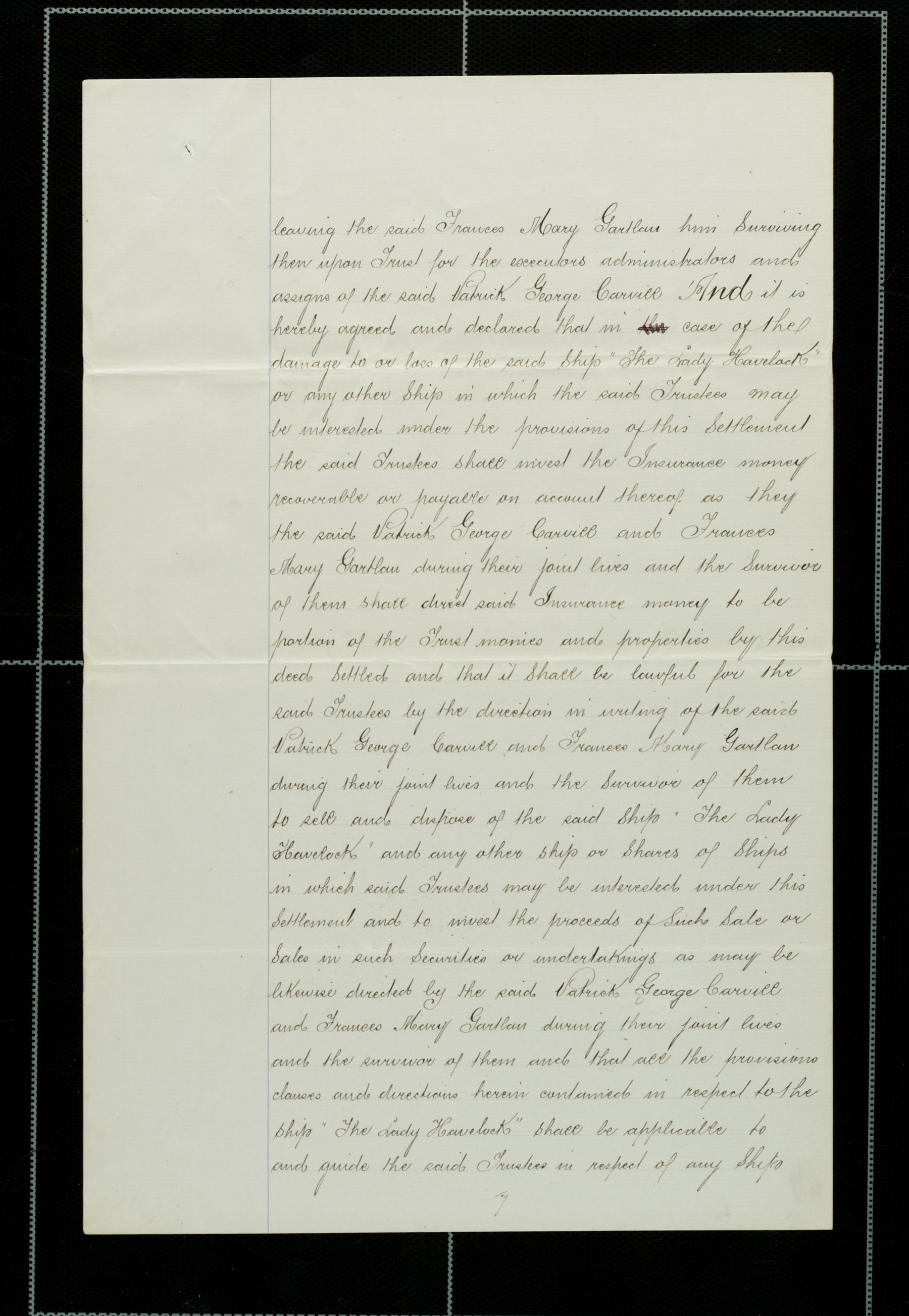 Marriage Settlement of ship "The Lady Havelock", dated 20 Sept 1869, page 7 of 11