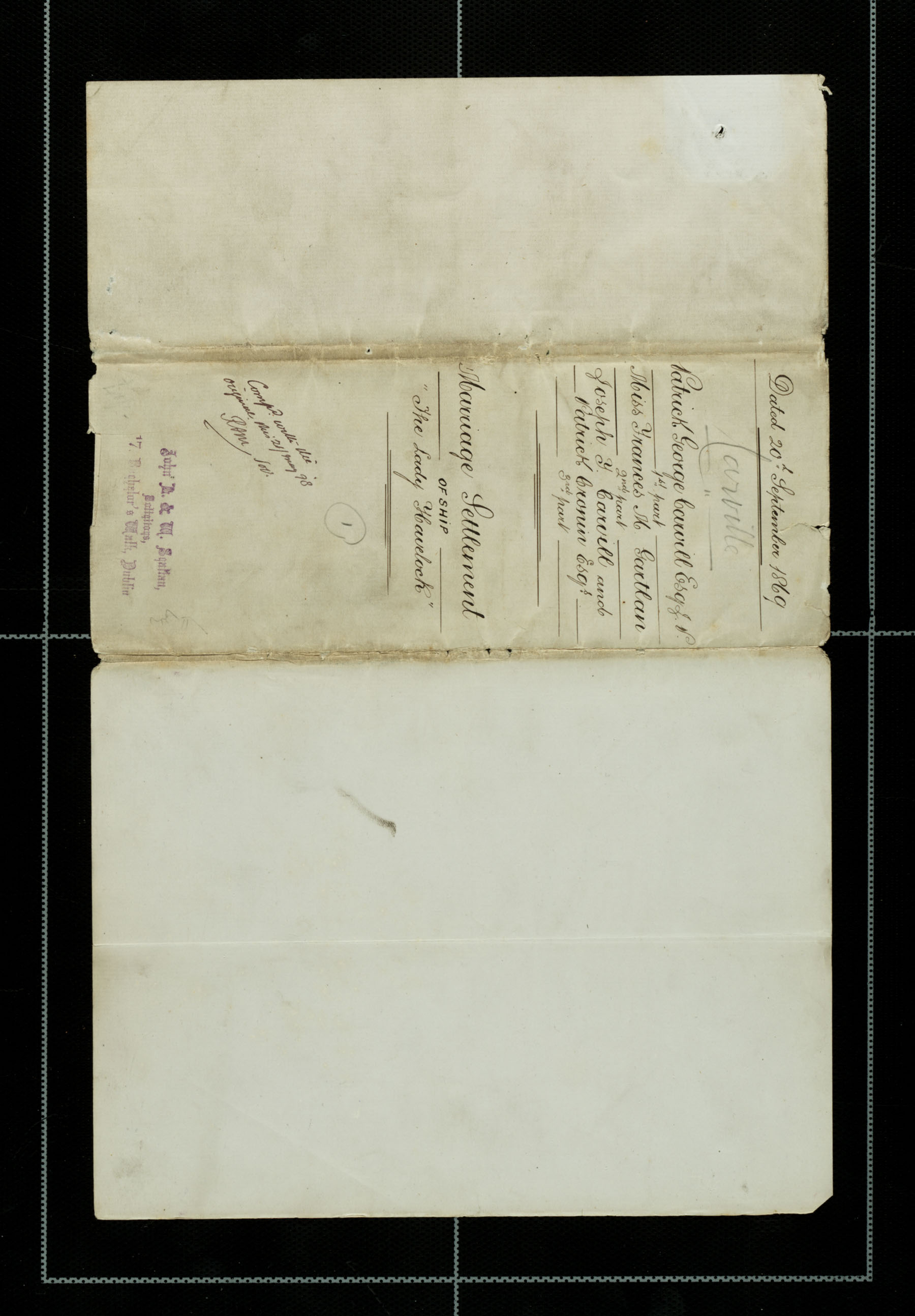 Marriage Settlement of ship "The Lady Havelock", dated 20 Sept 1869, page 11 of 11