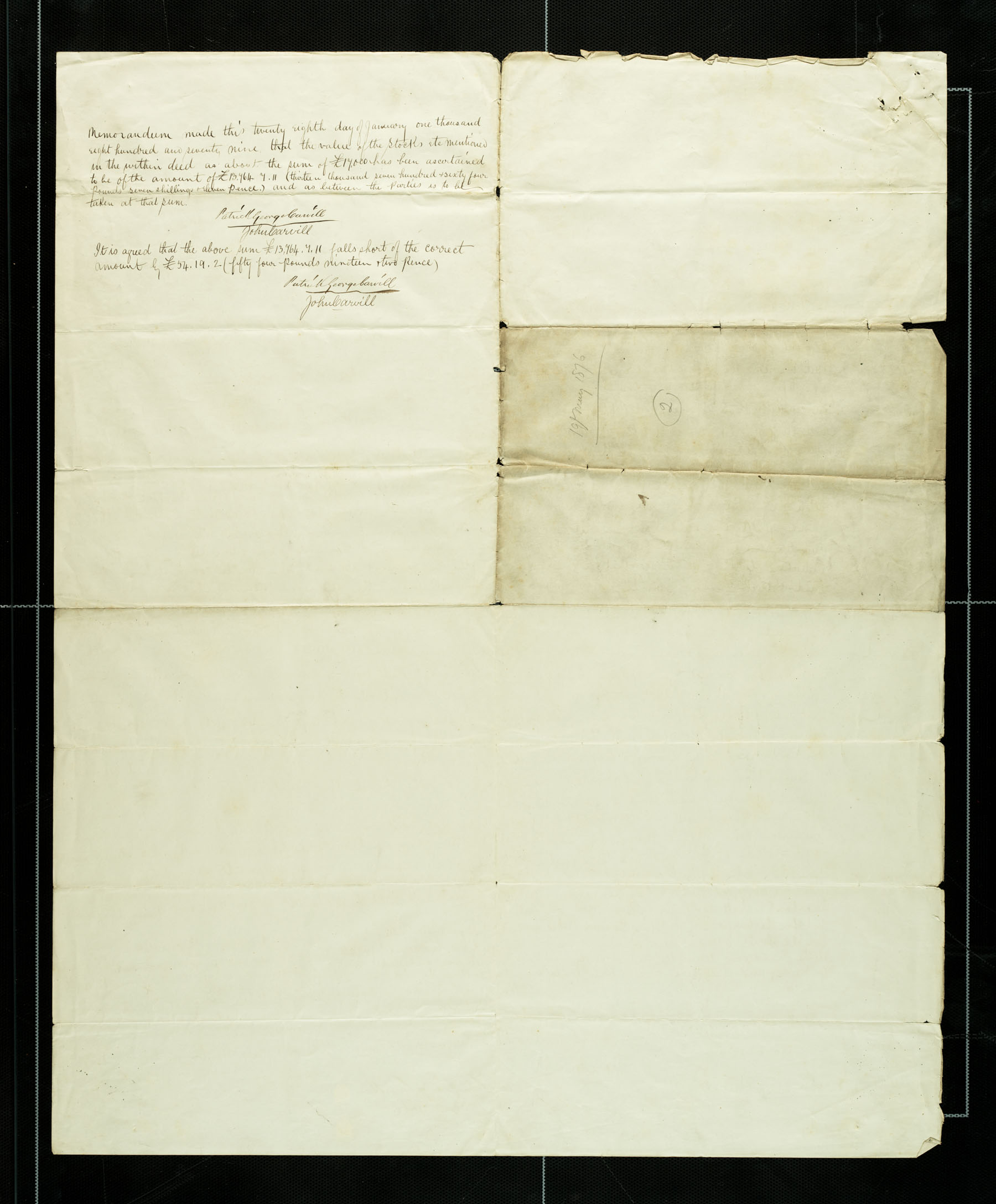 Indenture between John Carvill &amp; Patrick George Carvill, dated 19 May 1876, pg 2 of 2 (reverse)