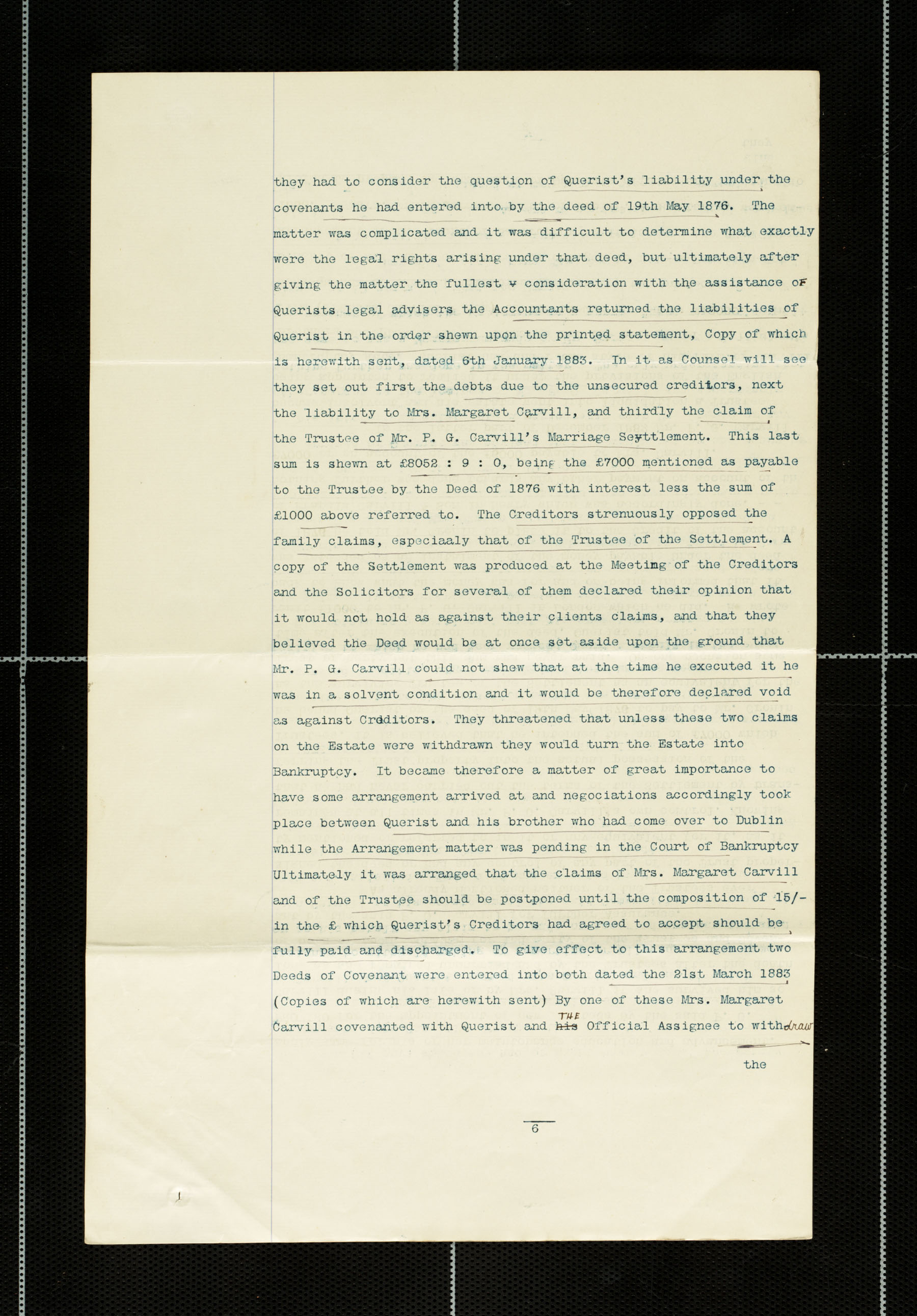 Case for Advice &amp; Opinion of Counsel on behalf of  John Carvill, page 6 of 10