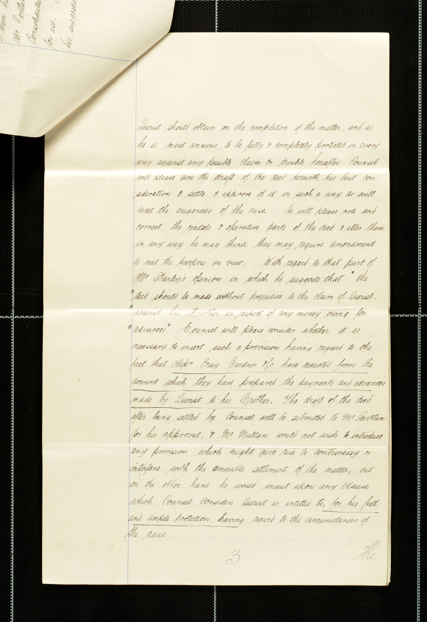 Instructions for Carvill Counsel to settle draft deed of Arrangement &amp; Release, pg 3 of 5.