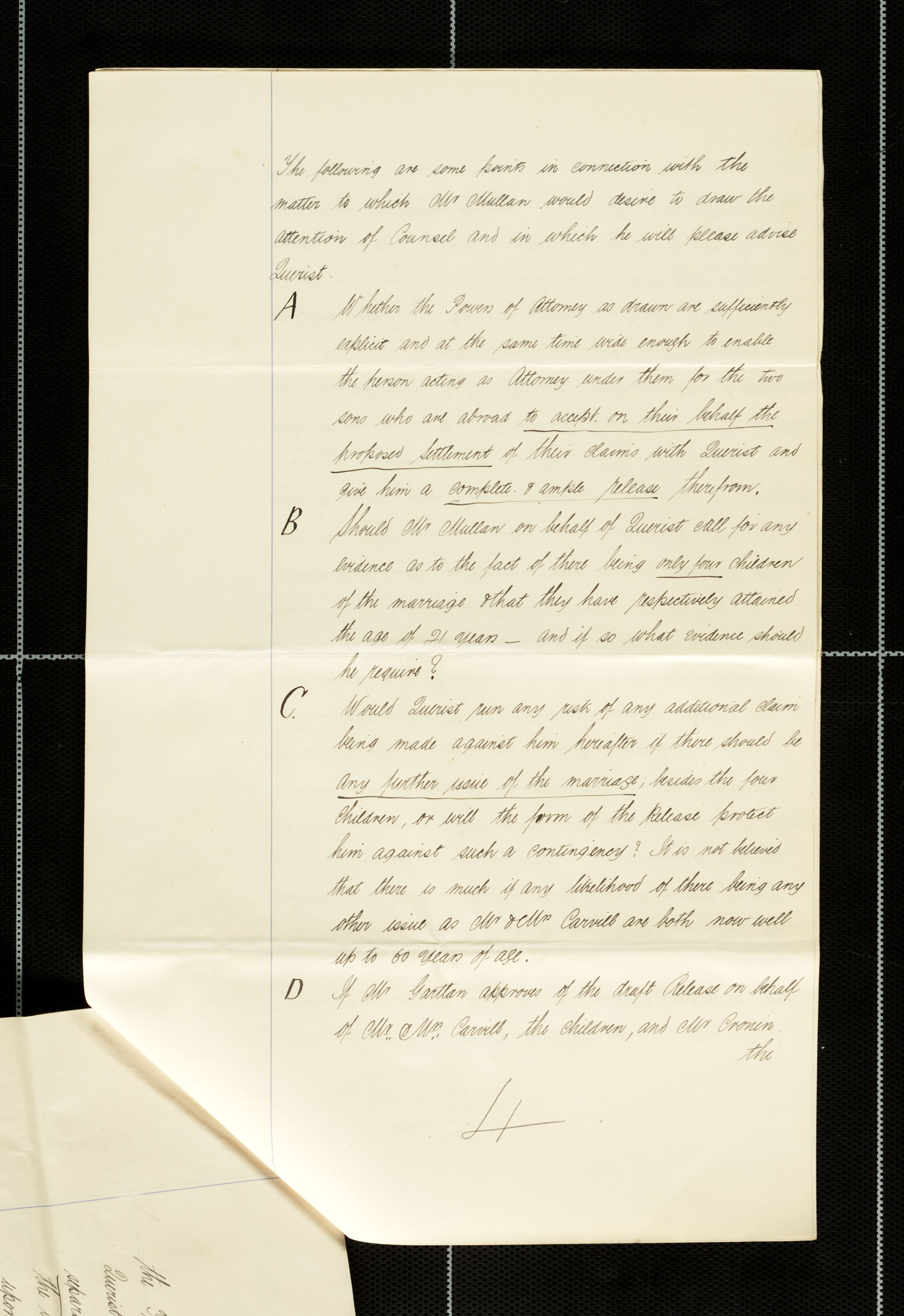 Instructions for Carvill Counsel to settle draft deed of Arrangement &amp; Release, pg 4 of 5.