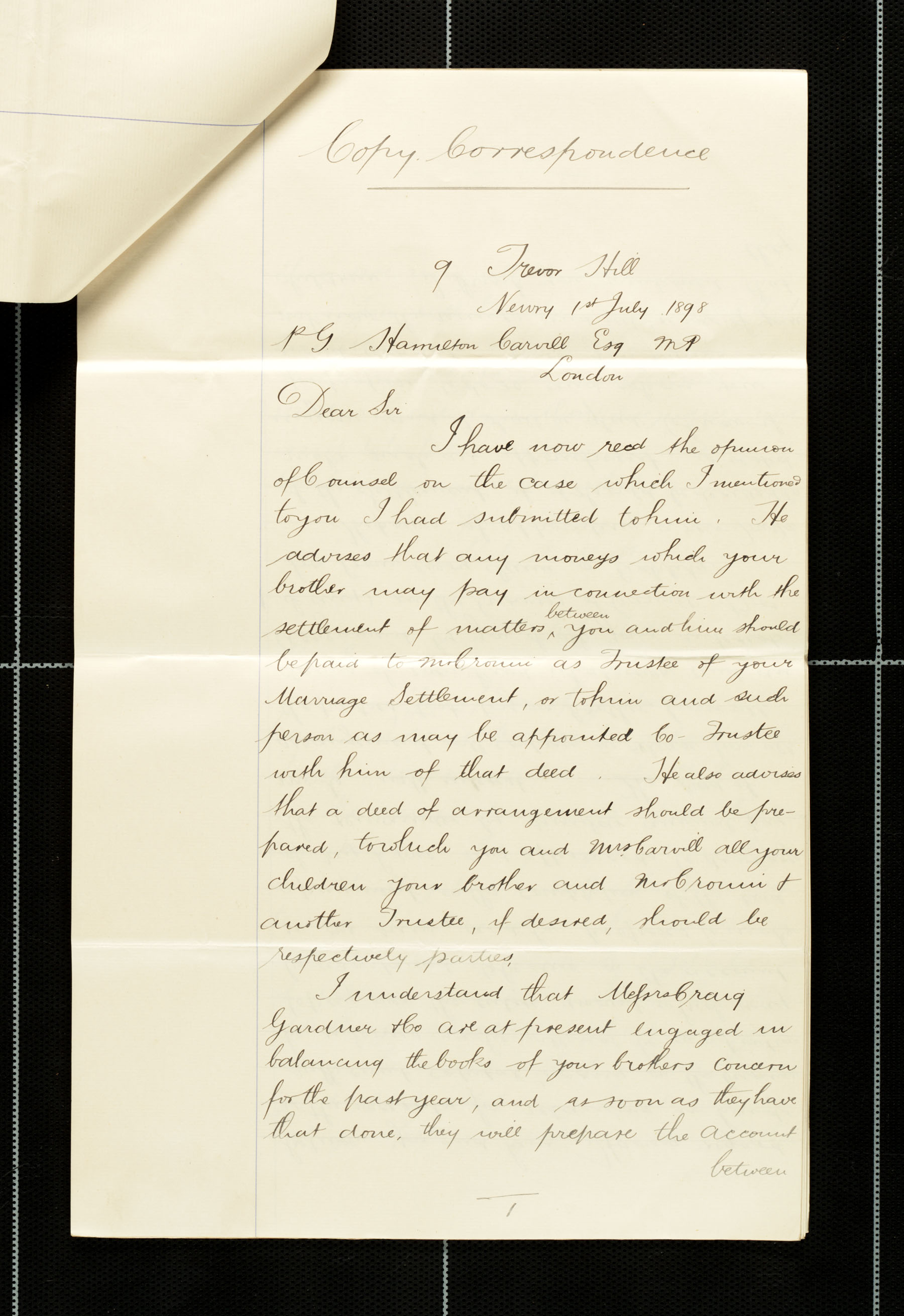 Copy of Rob. A Mullan correspondence re: Carvill Bros.,  July 1898, pg 1