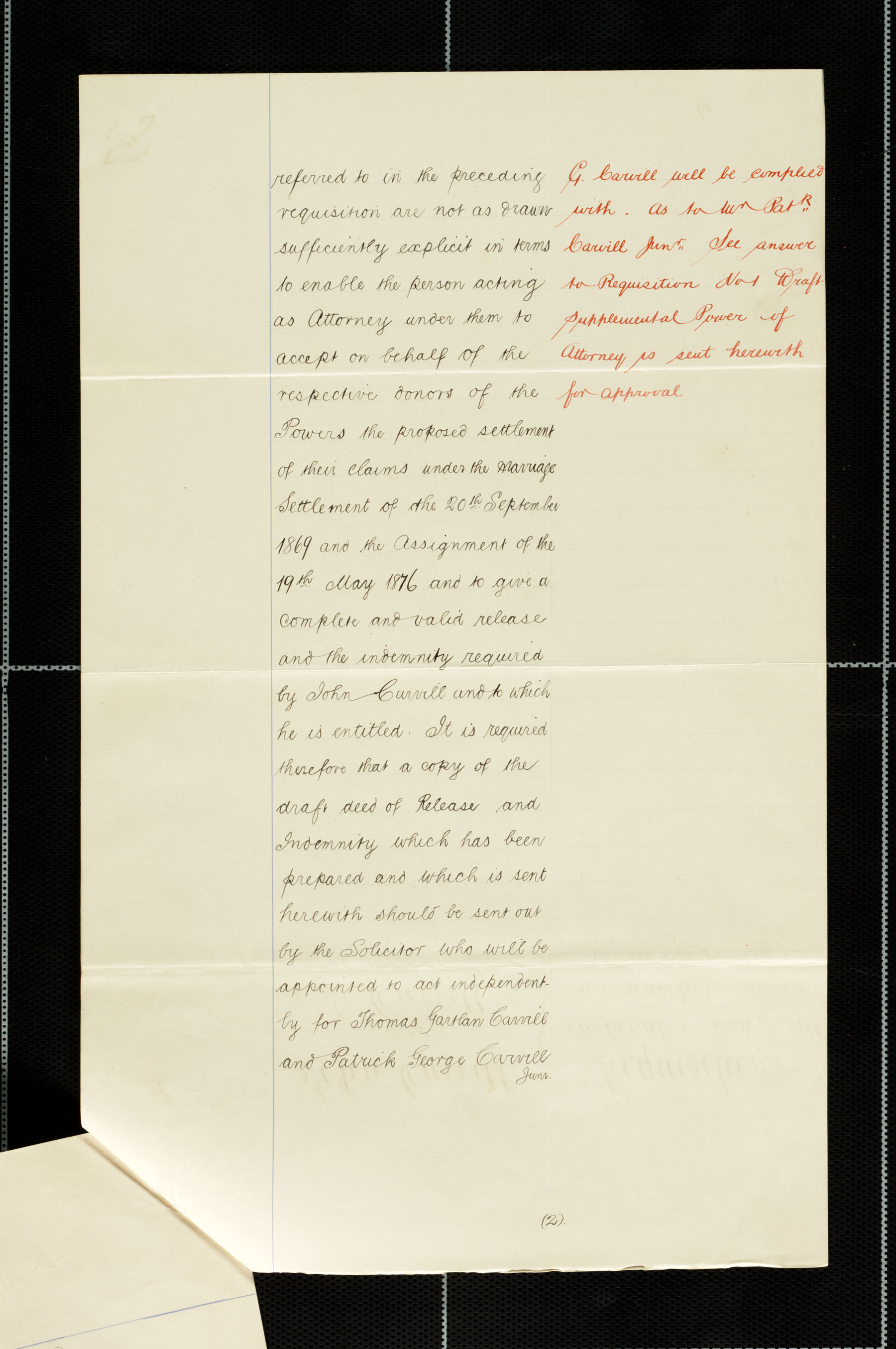 Requisitions on behalf of John Carvill in connection with draft Release &amp; Indemnity, p 2 of 8