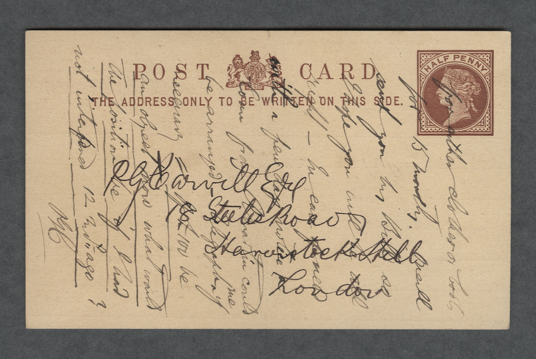 Postcard to PG Carvill  from John Carvill dated 16 Apr 1884 written two directions - side one