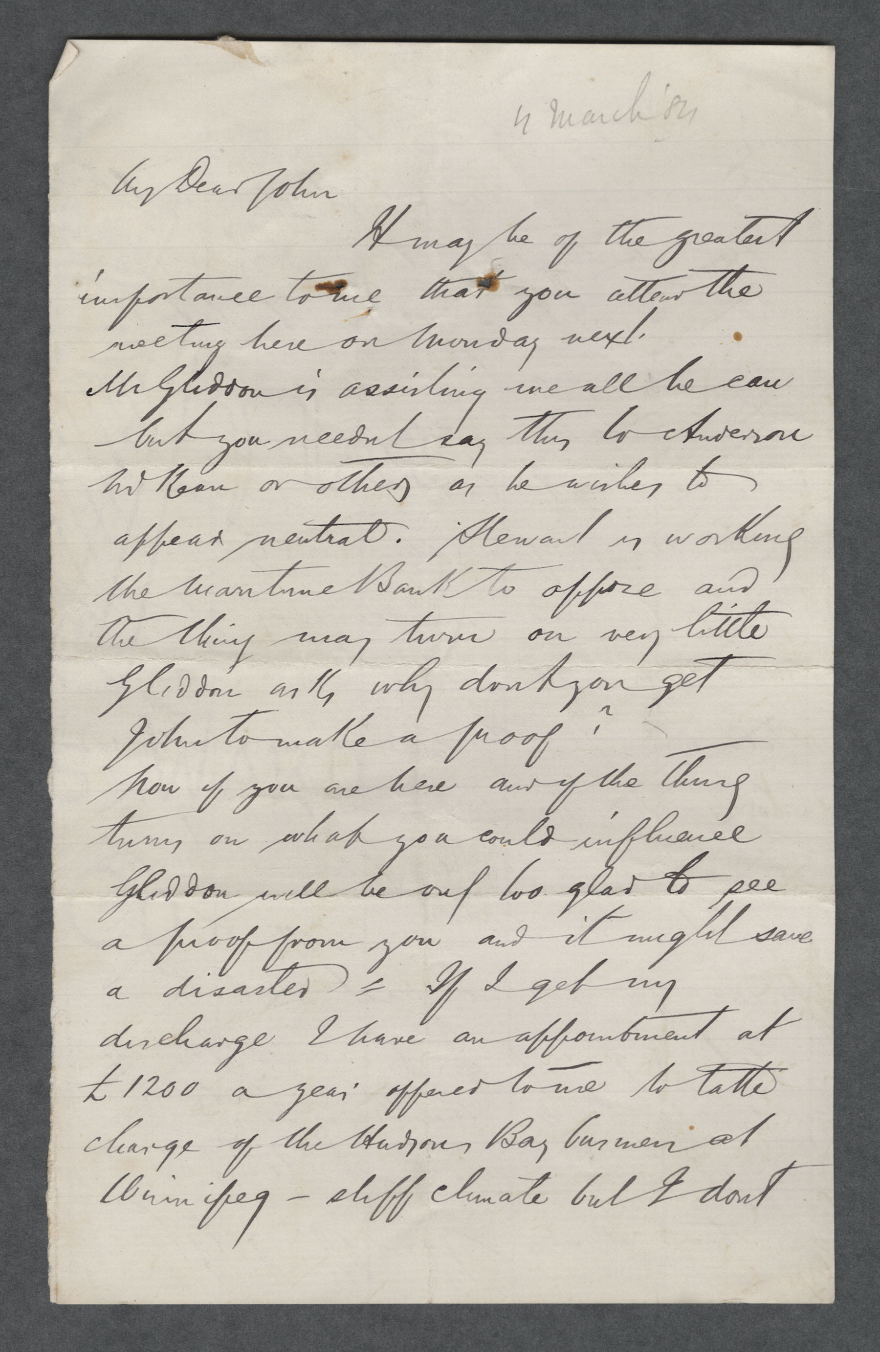 Letter to John Carvill from PGC (Patrick George Carvill), dated 4 March 1884, pg 1