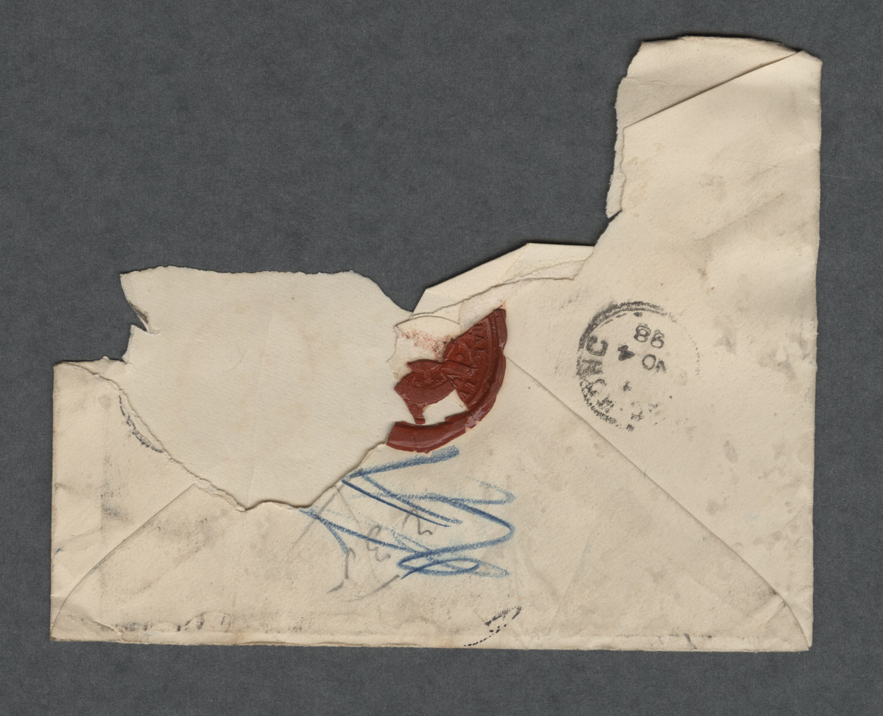 1898 letter to Patrick George Hamilton Carvill, Esq, London, from his son, Tom - back of envelope