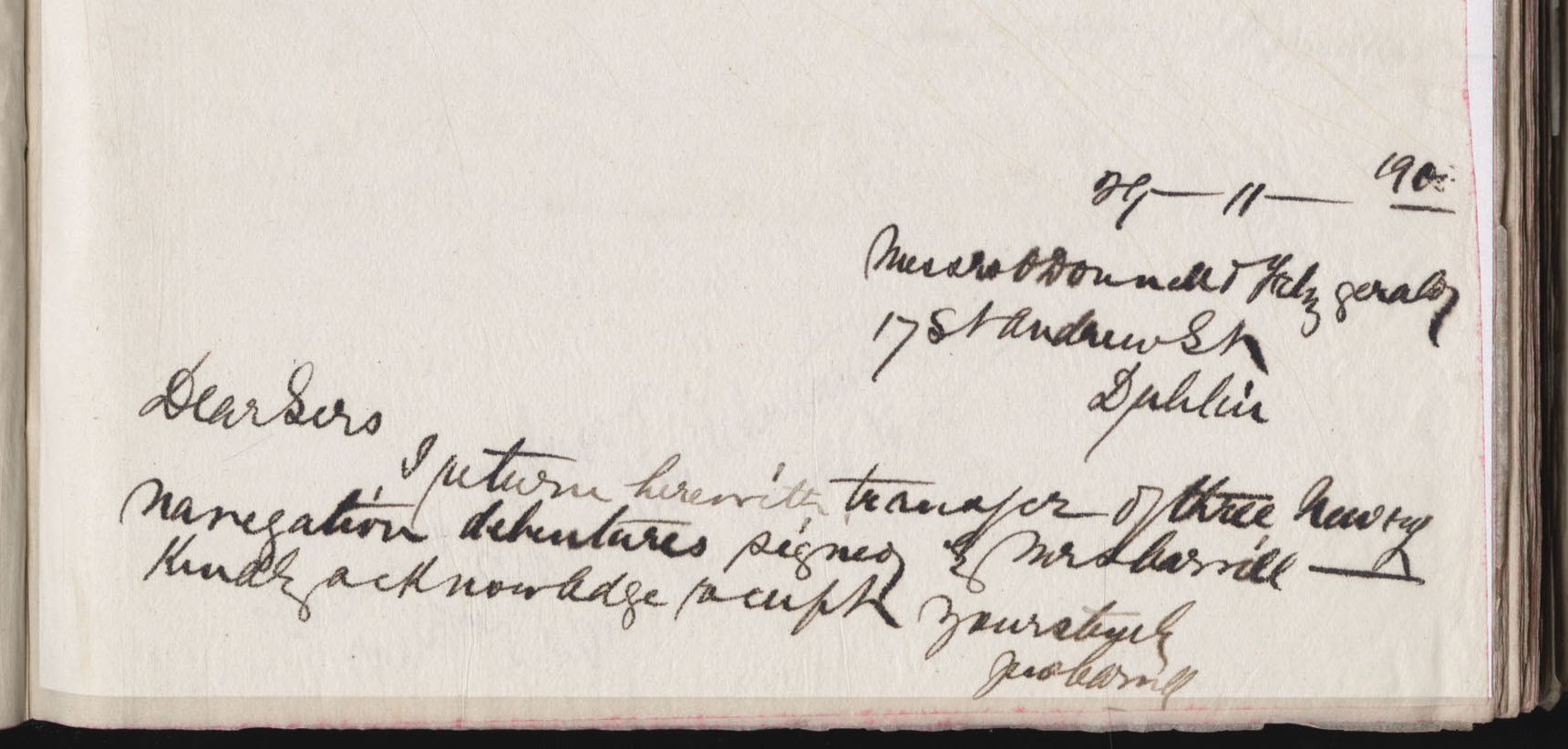 Carvill Letter Book: no page #, Letter to Messrs O'Donnell &amp; Fitzgerald from John Carvill, dated 29 Nov 1900